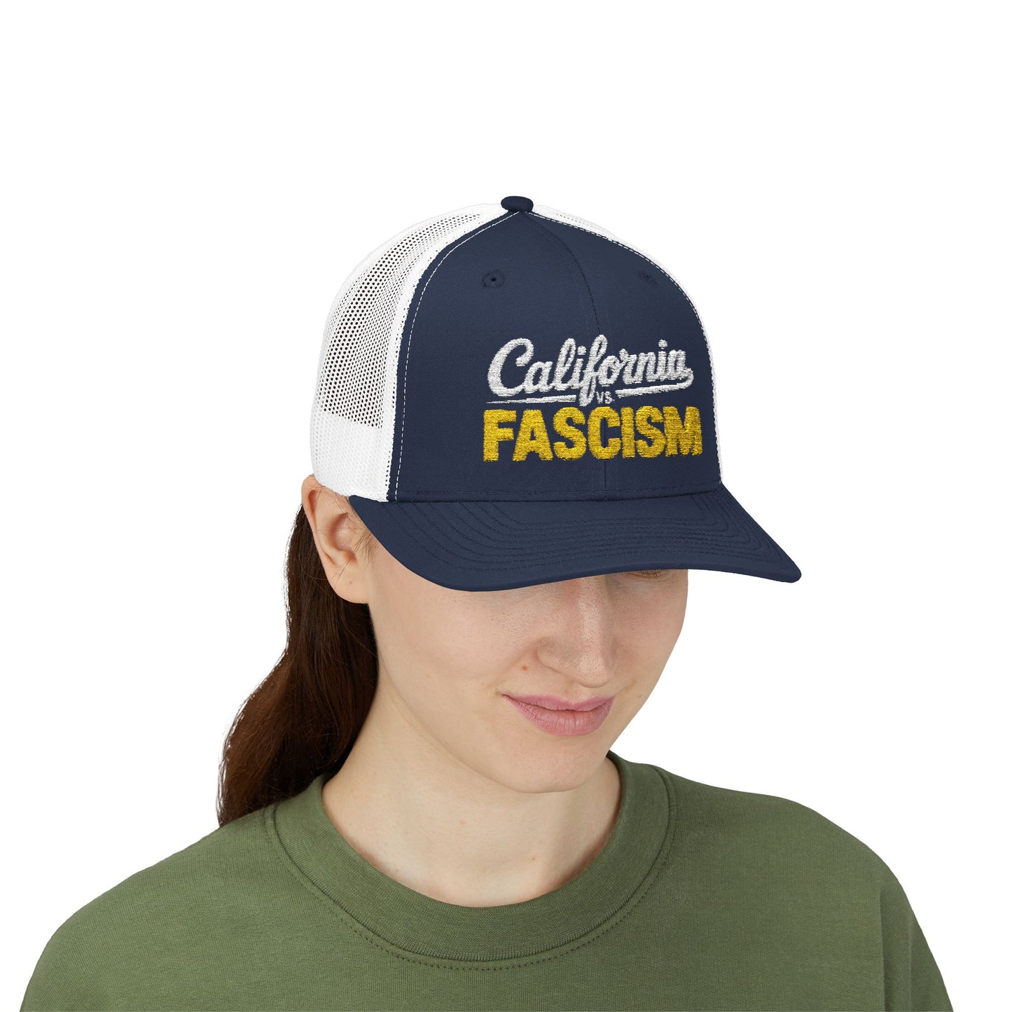 California vs. Fascism Embroidered Snapback Trucker Cap | Yes to Prop 50 Hat | Election Rigging Response Act Hat