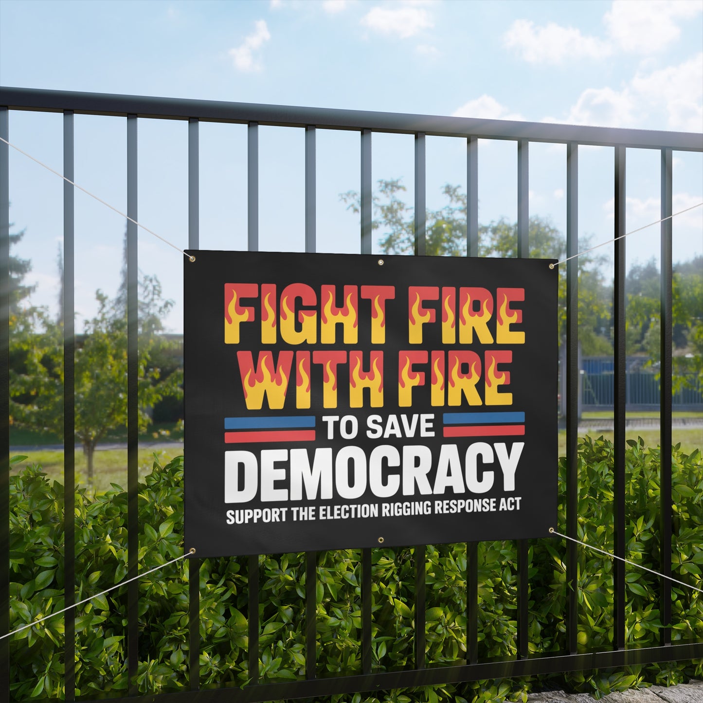 Fight Fire with Fire to Save Democracy Banner, Yes to Prop 50 Banner, Election Rigging Response Act Banner, 2 Sizes, Hanging Ropes Included, Free Shipping