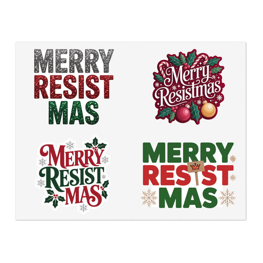 Merry Resistmas Stickers | 4-Sticker Sheet | Die-Cut Vinyl | Holiday Pro-Democracy Stickers | Holiday Stickers | Christmas Stickers