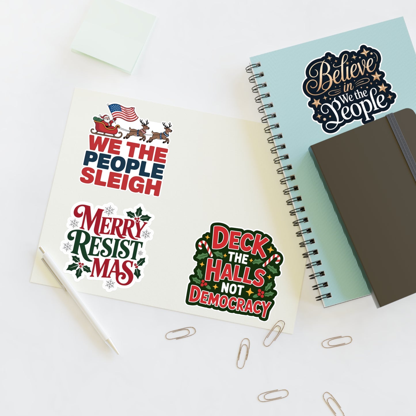 Democracy Holiday Stickers | 4-Sticker Sheet | Die-Cut Vinyl | Holiday Pro-Democracy Stickers | Holiday Stickers | Christmas Stickers