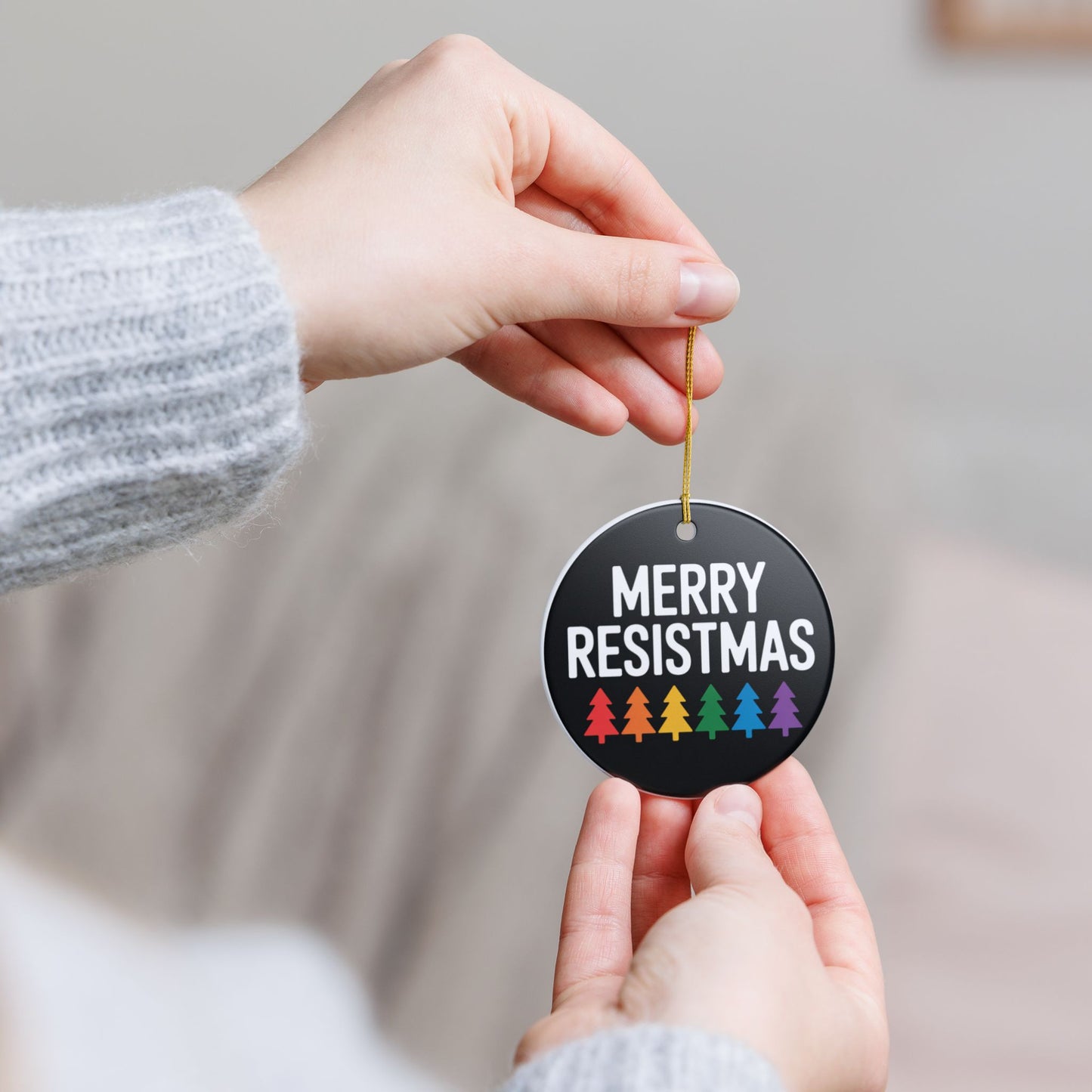 Merry Resistmas Ornament, Ceramic Christmas Ornament, Equality Ornament, Political Ornament, Democracy Ornament, Gift for Democrat