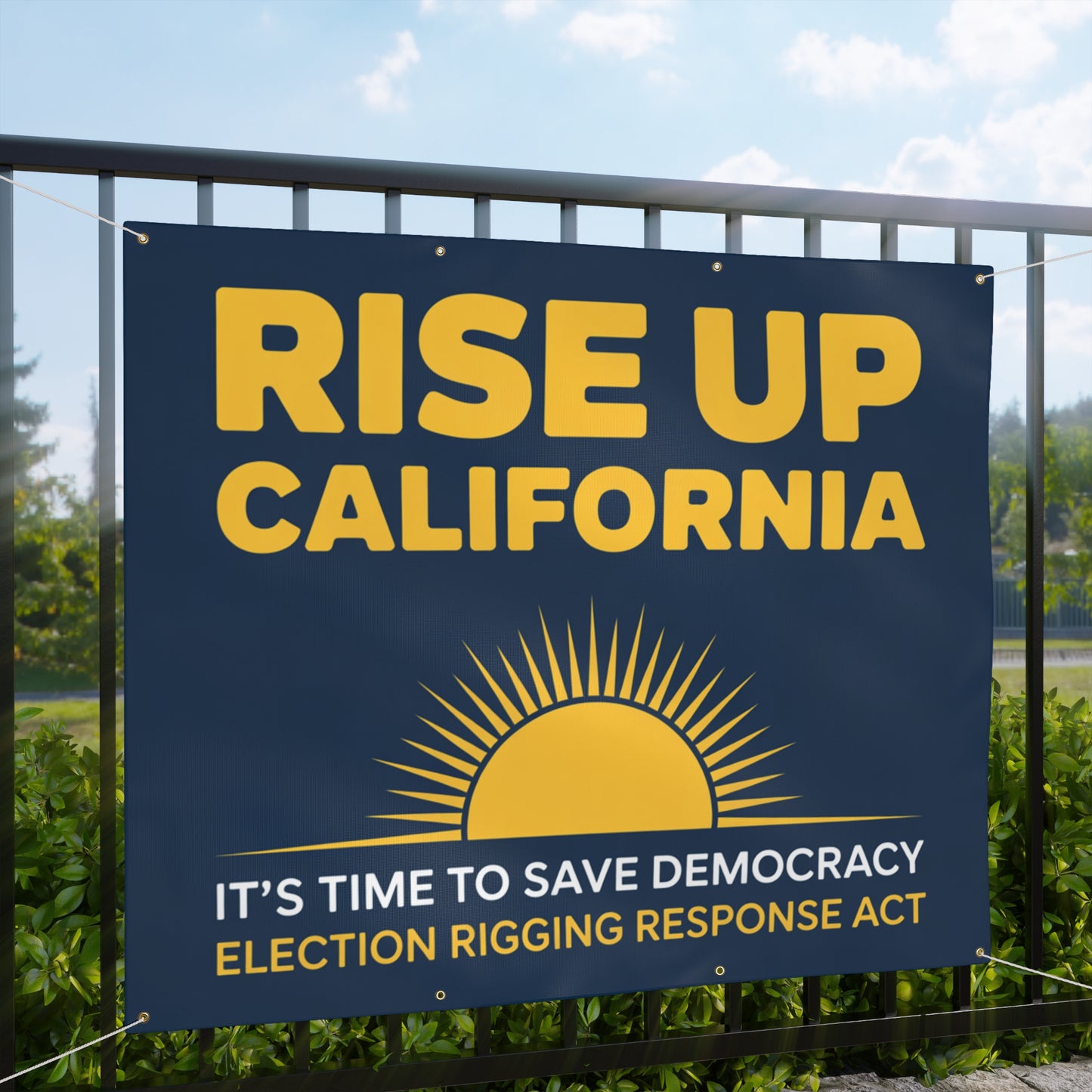 Rise Up California Banner, Yes to Prop 50 Banner, Election Rigging Response Act Banner, 2 Sizes, Hanging Ropes Included, Free Shipping
