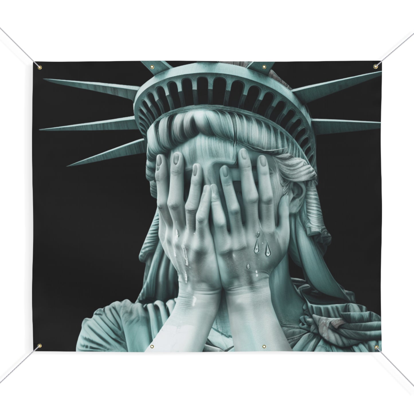 Weeping Statue of Liberty Banner | Anti Trump Protest Sign | 2 Sizes | Vinyl Outdoor | Hanging Ropes Included