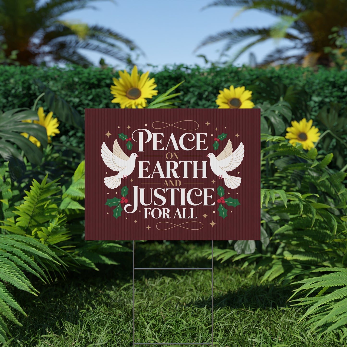 Peace on Earth Justice for All Yard Sign, Holiday Yard Sign, Political Christmas Yard Sign, Anti Trump Yard Sign w/H Stake, Multiple Sizes