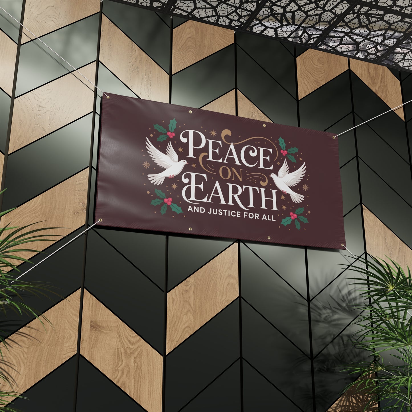 Peace on Earth Banner, Holiday Sign, Christmas Sign, Holiday Outdoor Decor, 2 Sizes, Matte Finish, Hanging Ropes Included, Free Shipping