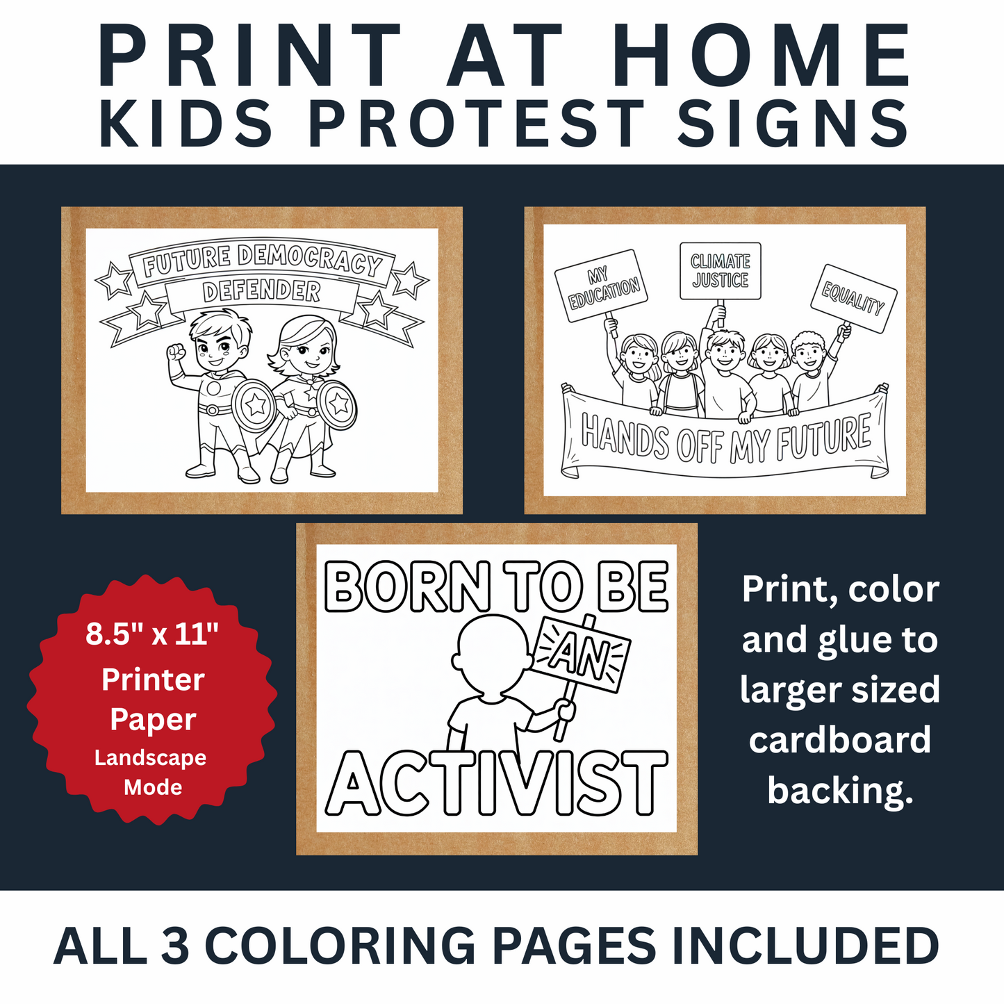 Free Protest Signs for Kids - Coloring Pages for Kids - All 3 Designs Included - Kids Protest Signs - Print, Color, and Glue to Cardboard