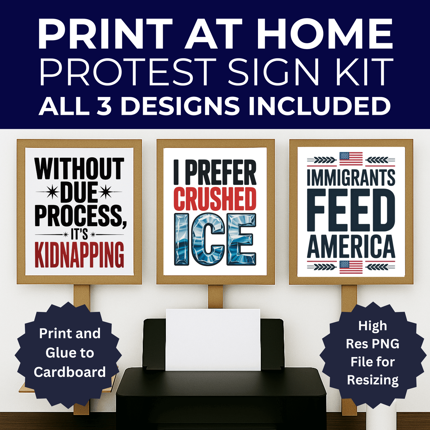 Ant ICE Protest Signs - Print at Home Protest Sign Kit, 3 Signs Included, 8.5" x 11", Print and Glue to Cardboard, Printable Protest Signs