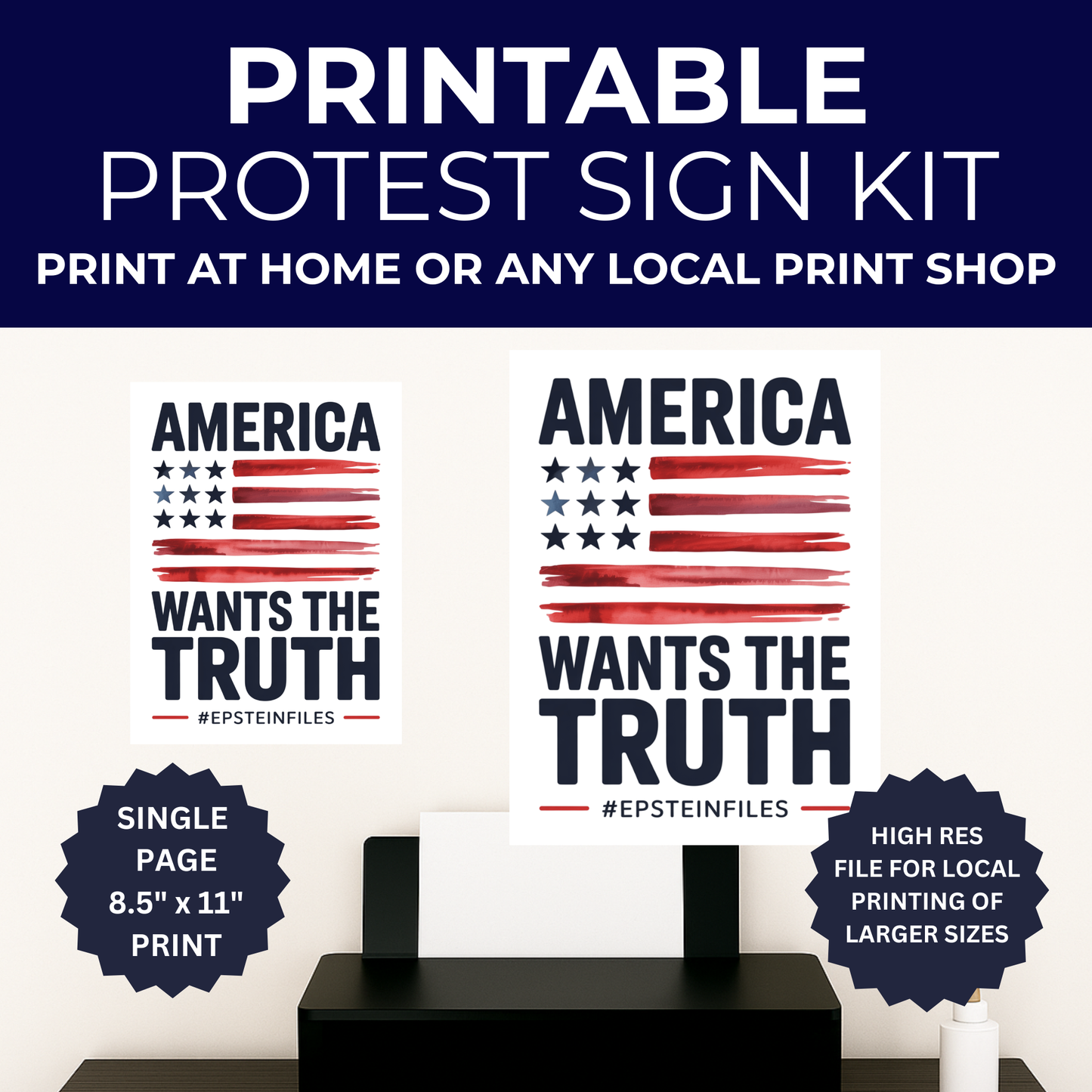 Epstein Files Protest Sign, Printable Protest Sign Kit, Anti Trump Digital Download, Political Poster
