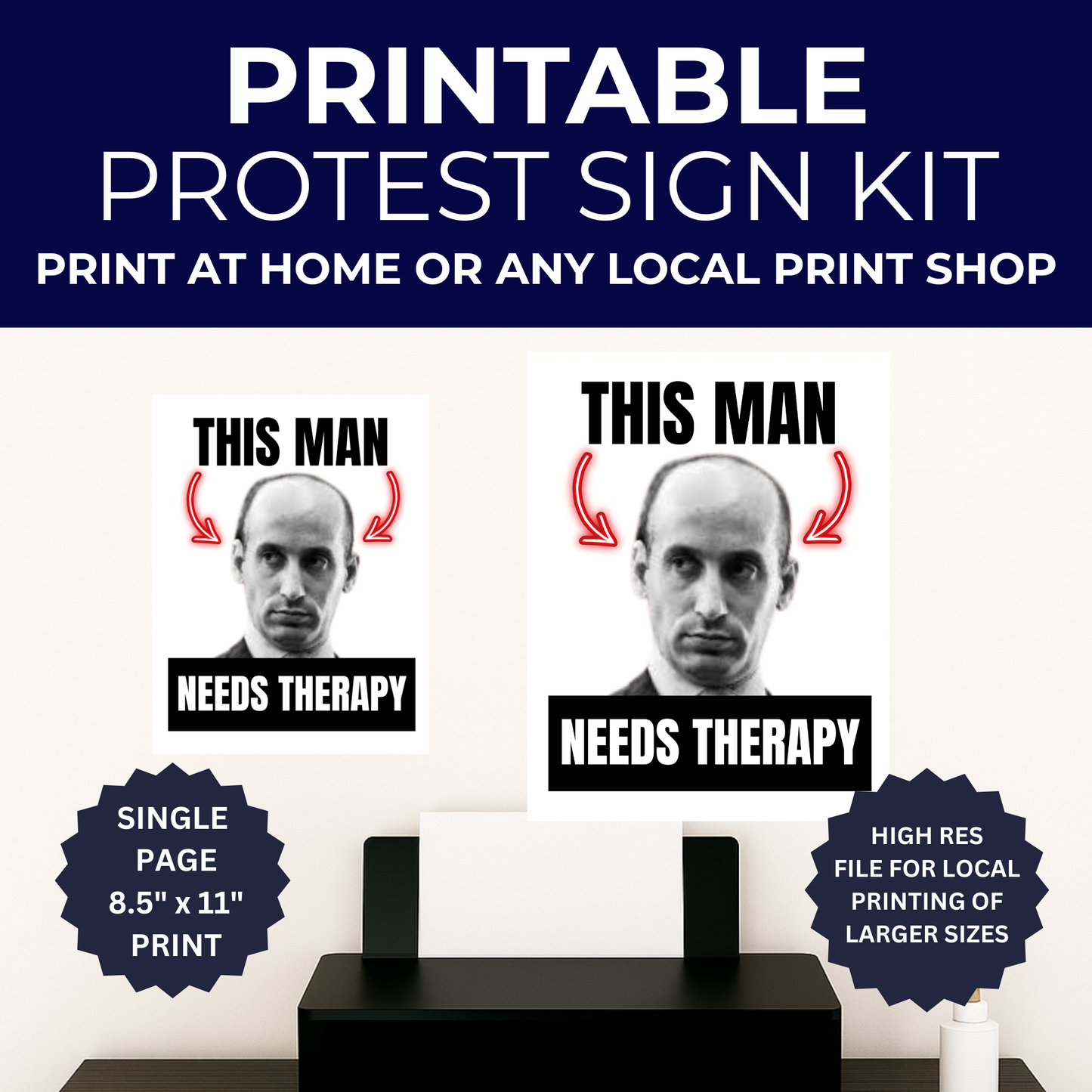 Funny No Kings Protest Sign, Printable Protest Sign Kit, Funny Anti Trump Digital Download