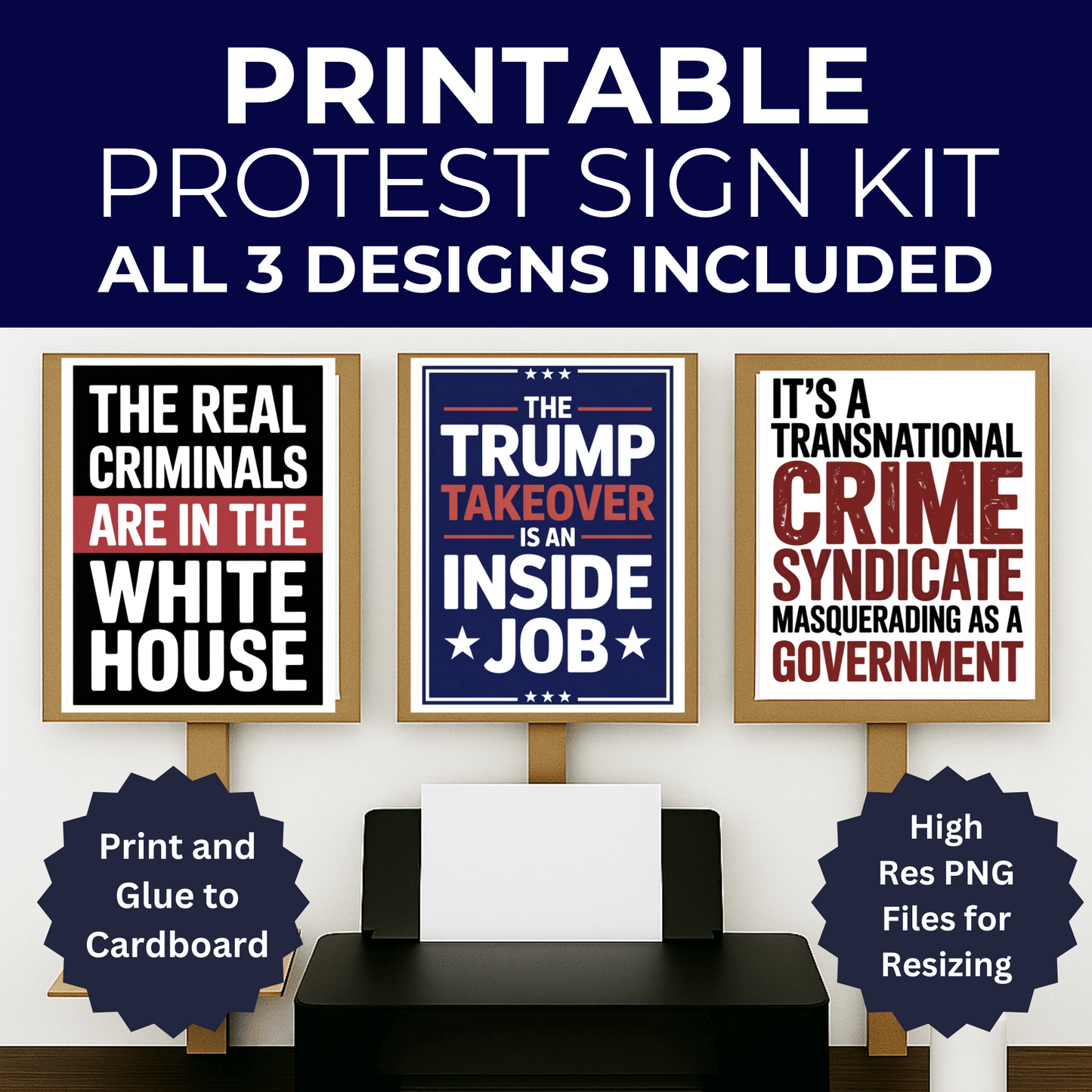 Fascism Protest Signs, Stop Trump Takeover Protest Signs, 3 Signs Included, High Res Printable Protest Signs, Anti Trump Protest Signs