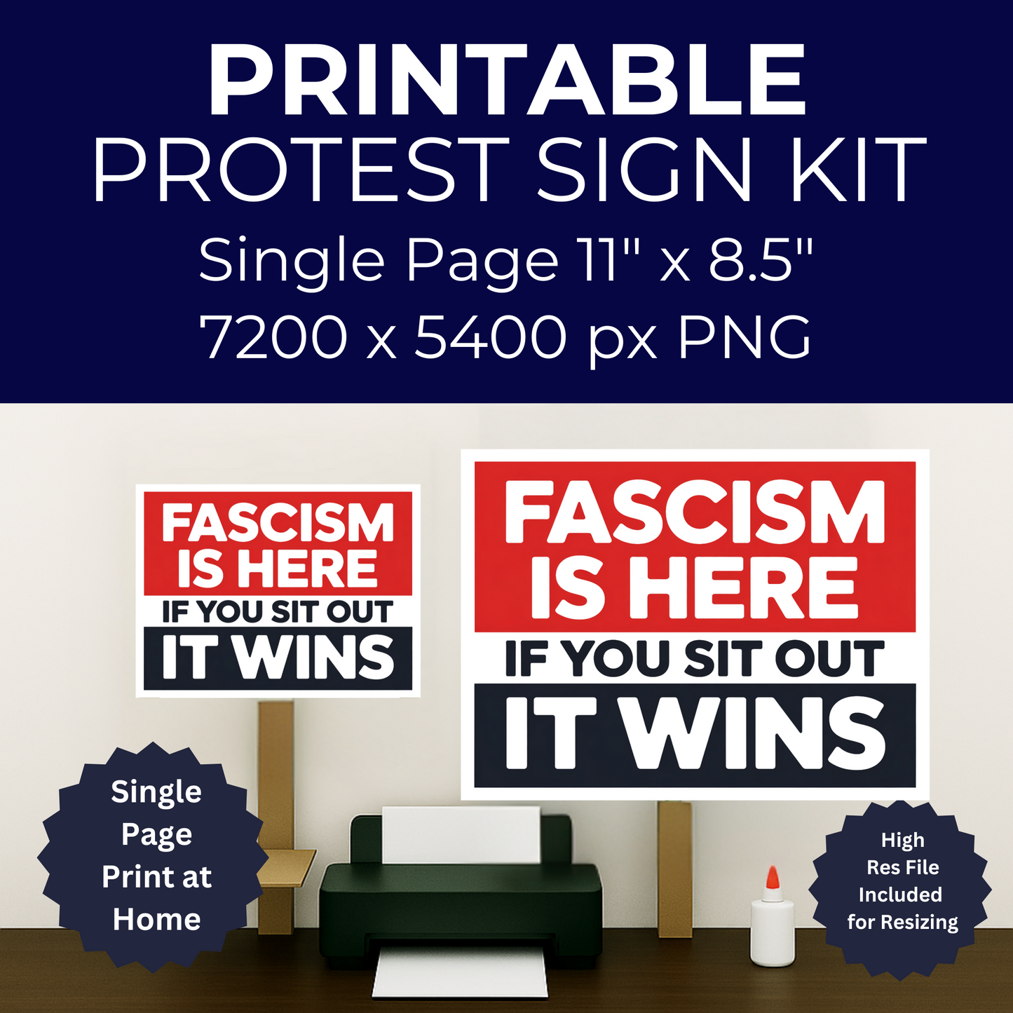 Fascism is Here Printable Protest Signs, Digital Download Poster, Protest PNG, Anti Trump PNG