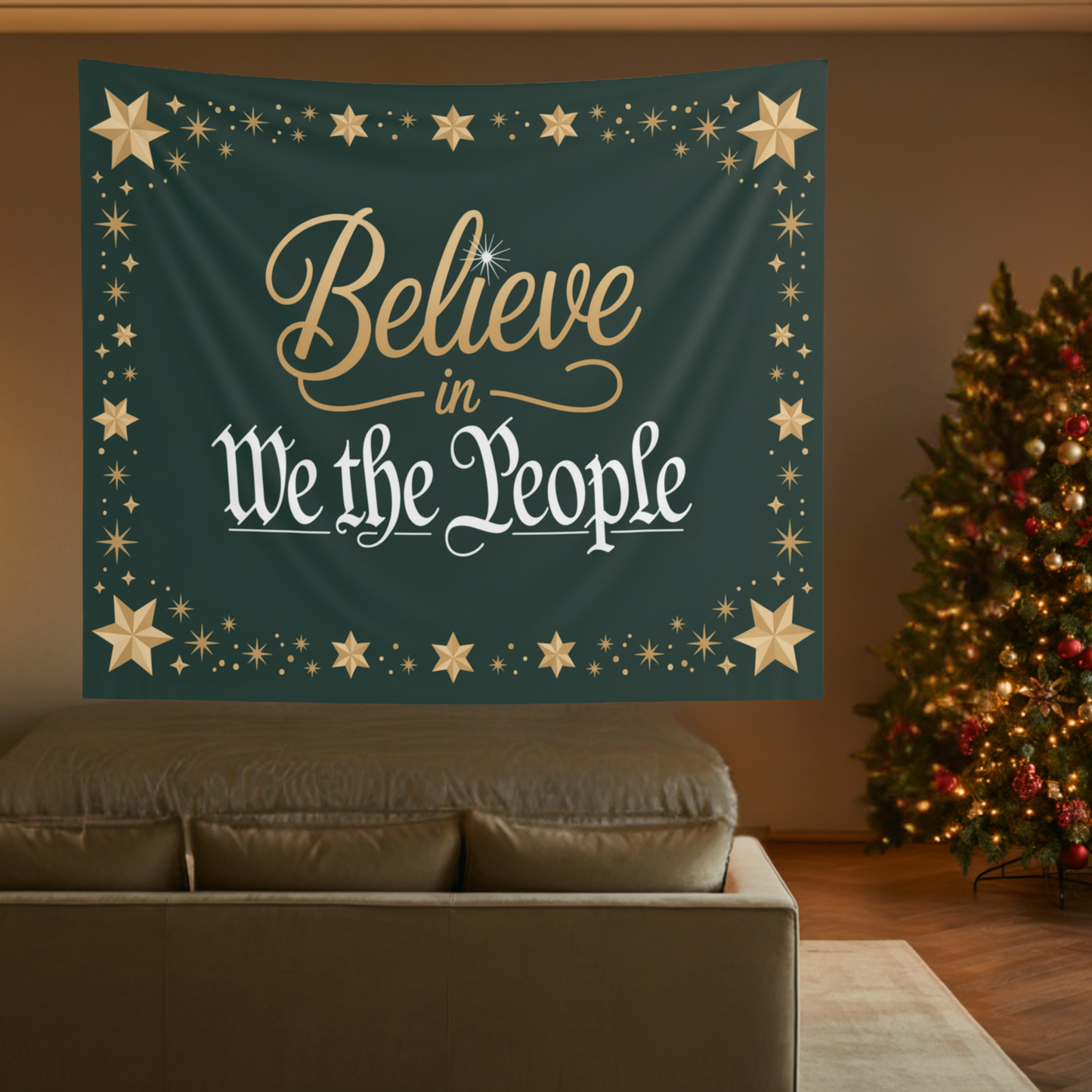 Believe in We the People Indoor Wall Tapestry | Christmas Wall Decor | Christmas Wall Tapestry