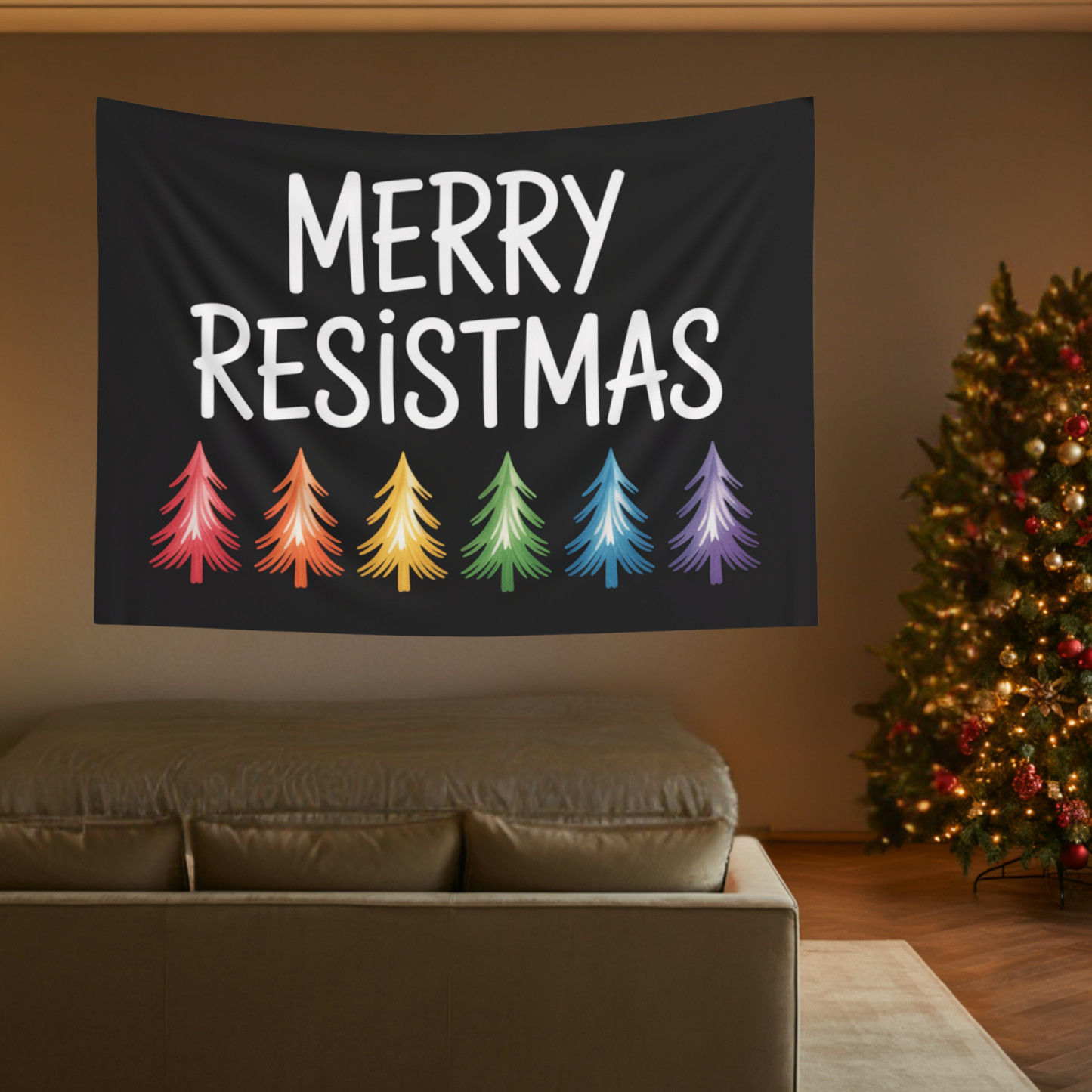 Merry Resistmas Indoor Wall Tapestry | Christmas Wall Decor | Christmas Wall Tapestry | Christmas Party Sign