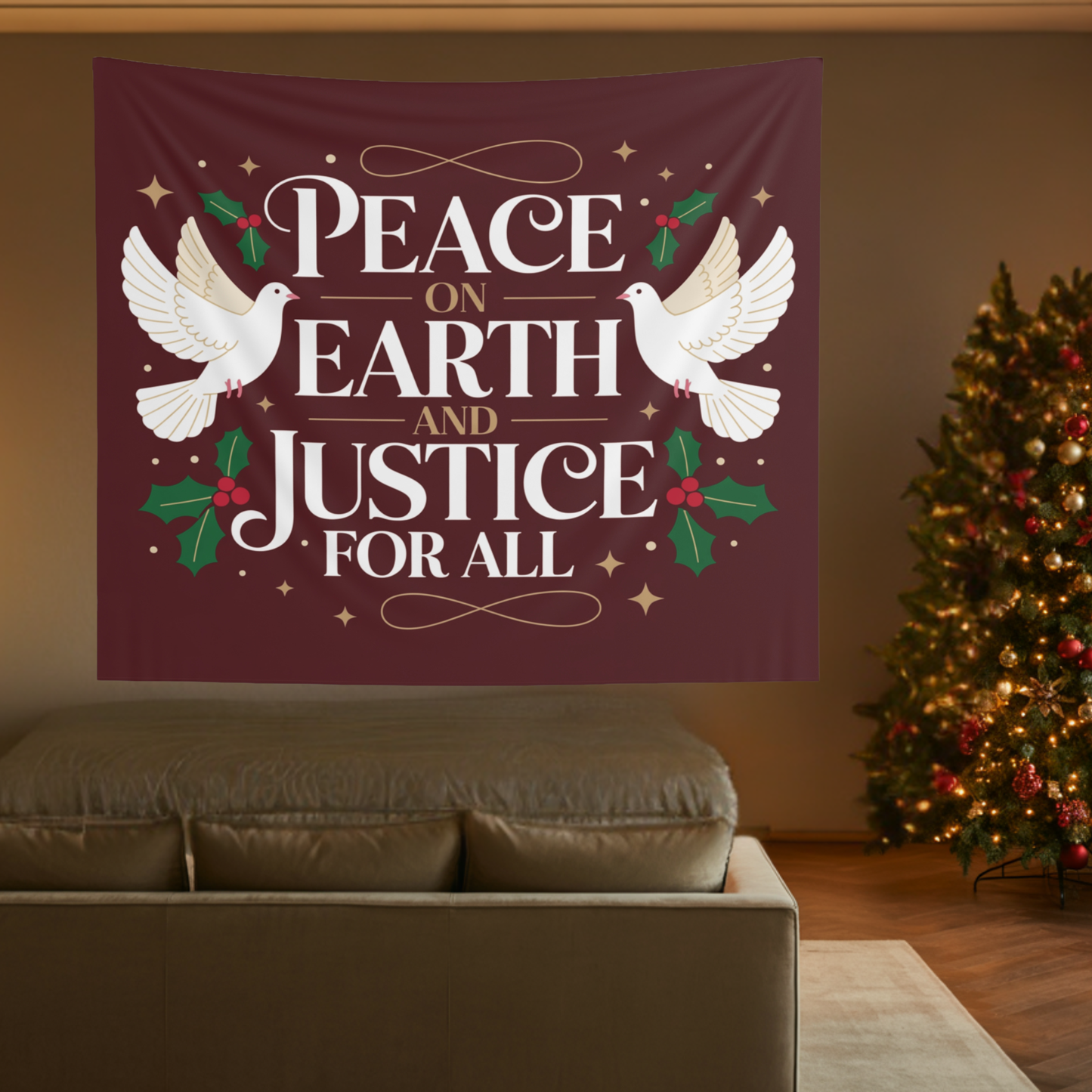 Peace on Earth Indoor Wall Tapestry | Christmas Wall Decor | Christmas Wall Tapestry