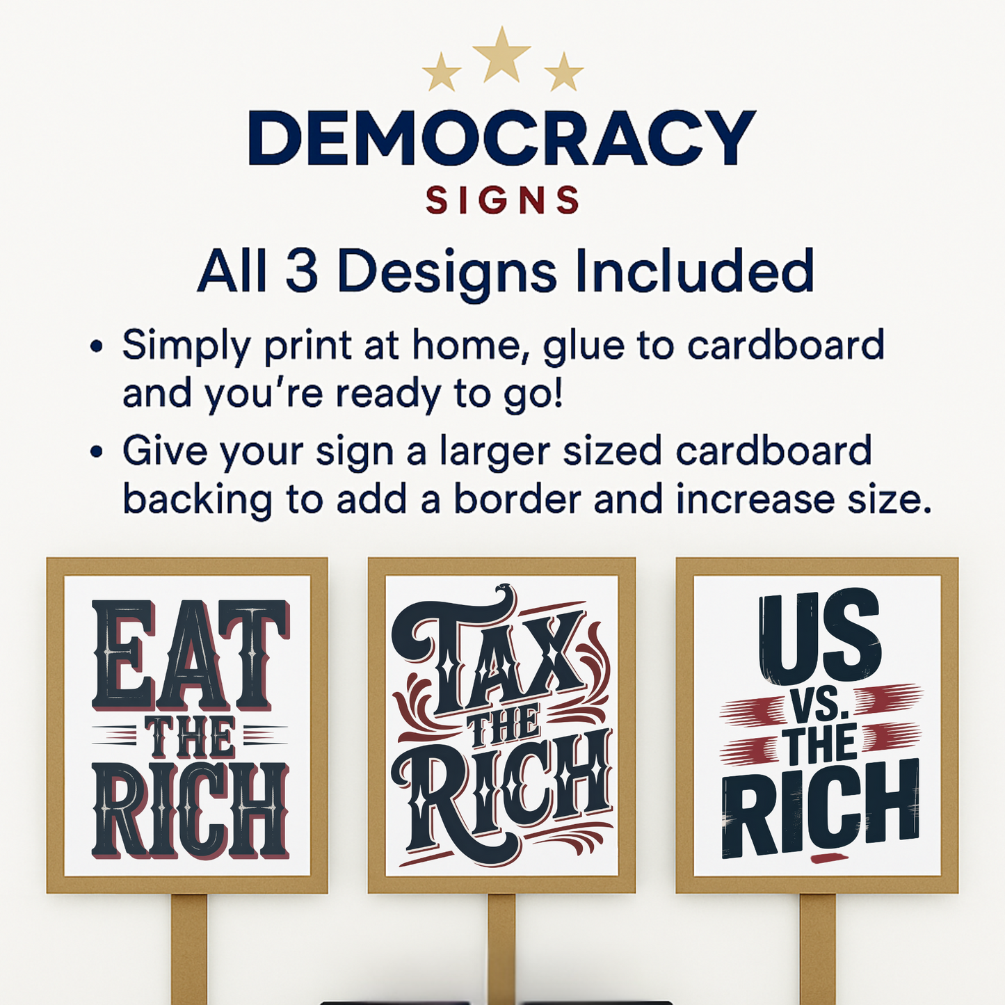 Print at Home Protest Sign Kit, 3 Signs Included, 8.5" x 11", Print and Glue to Cardboard, Printable Protest Signs, Ready in 5 Minutes