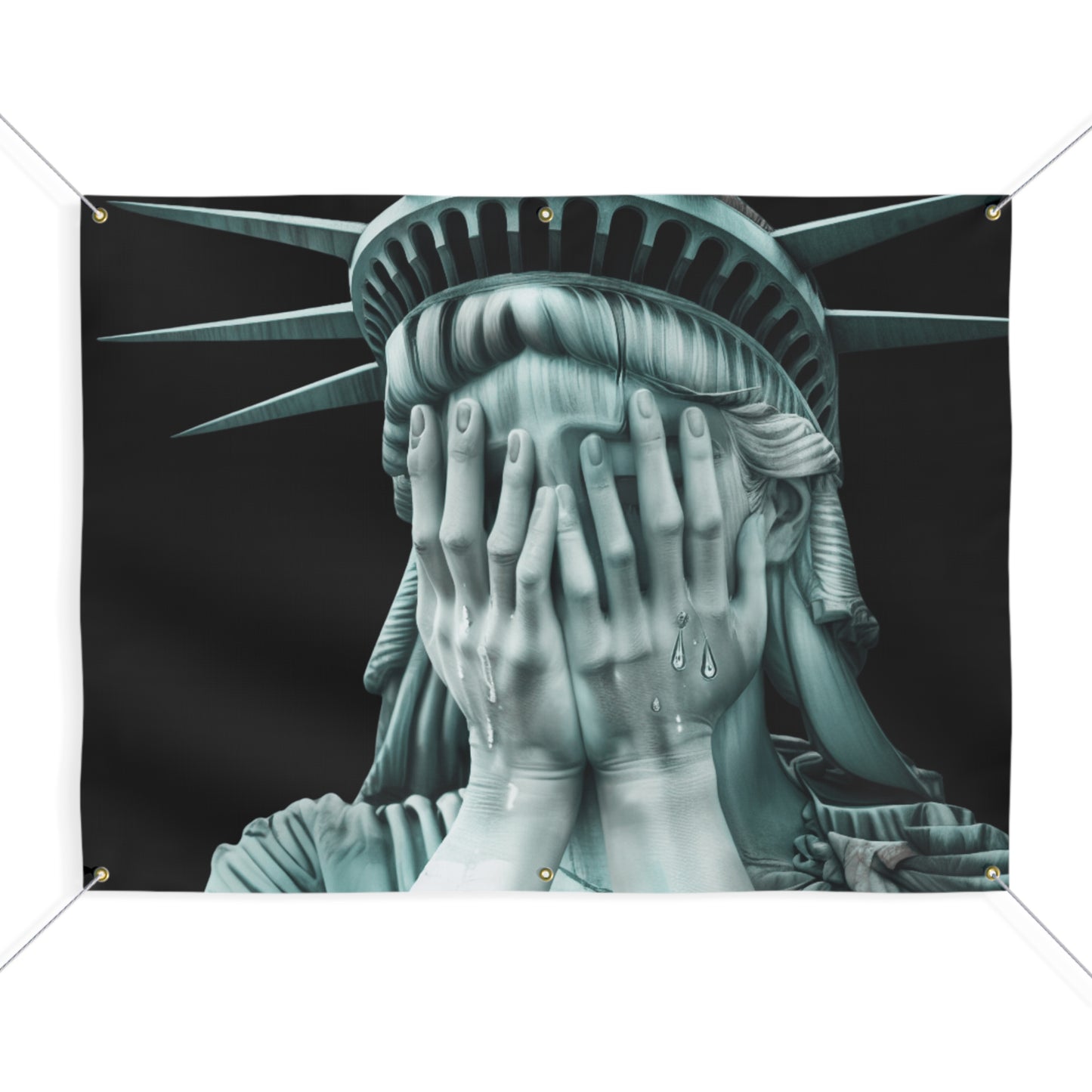 Weeping Statue of Liberty Banner | Anti Trump Protest Sign | 2 Sizes | Vinyl Outdoor | Hanging Ropes Included