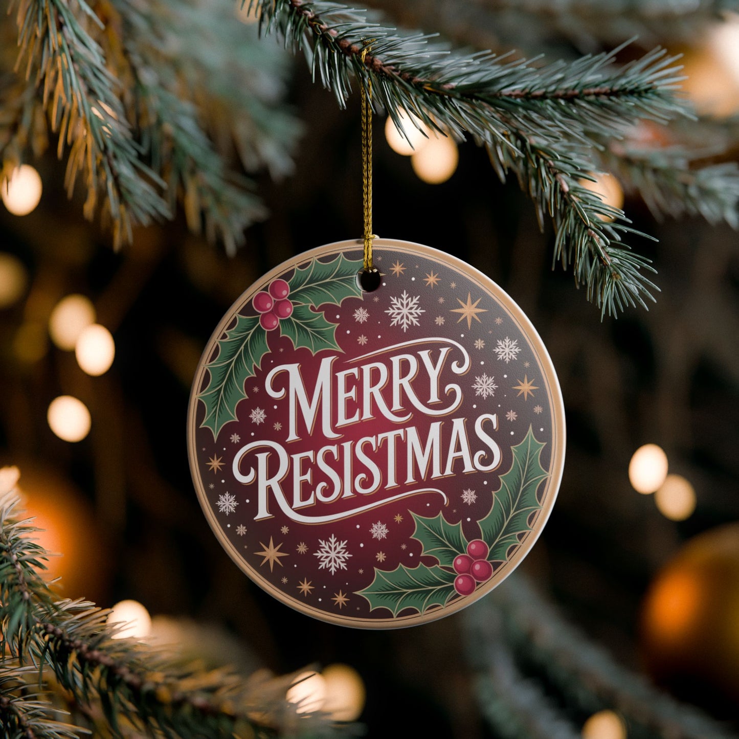 Merry Resistmas Ornament, Ceramic Christmas Ornament, Holiday Ornament, Anti Trump Ornament, Gift for Democrat, Democracy Ornament