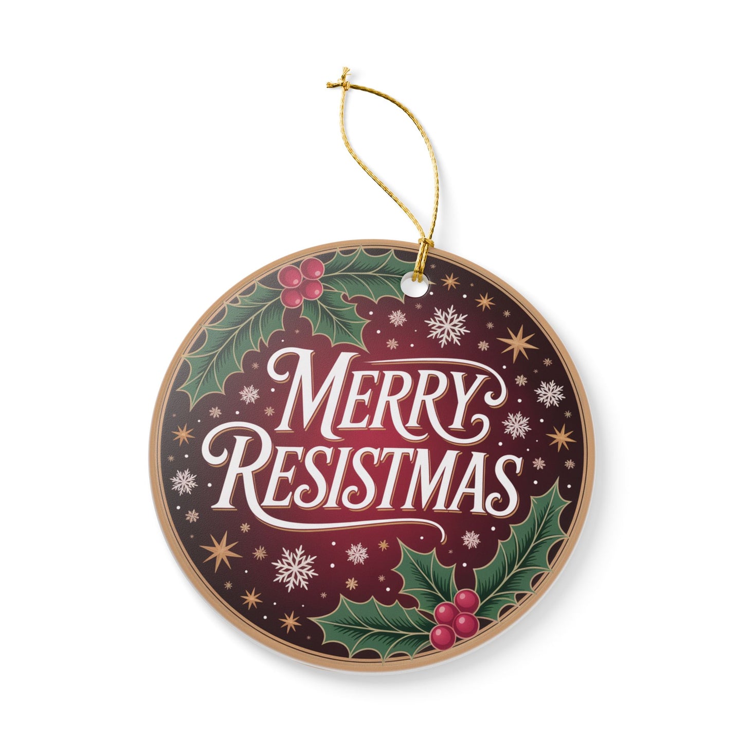 Merry Resistmas Ornament, Ceramic Christmas Ornament, Holiday Ornament, Anti Trump Ornament, Gift for Democrat, Democracy Ornament