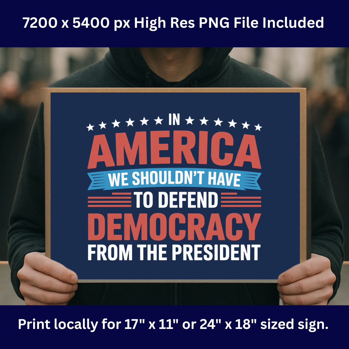 Defend Democracy Printable Protest Sign, Digital Download Poster, Protest PNG, Anti Trump PNG