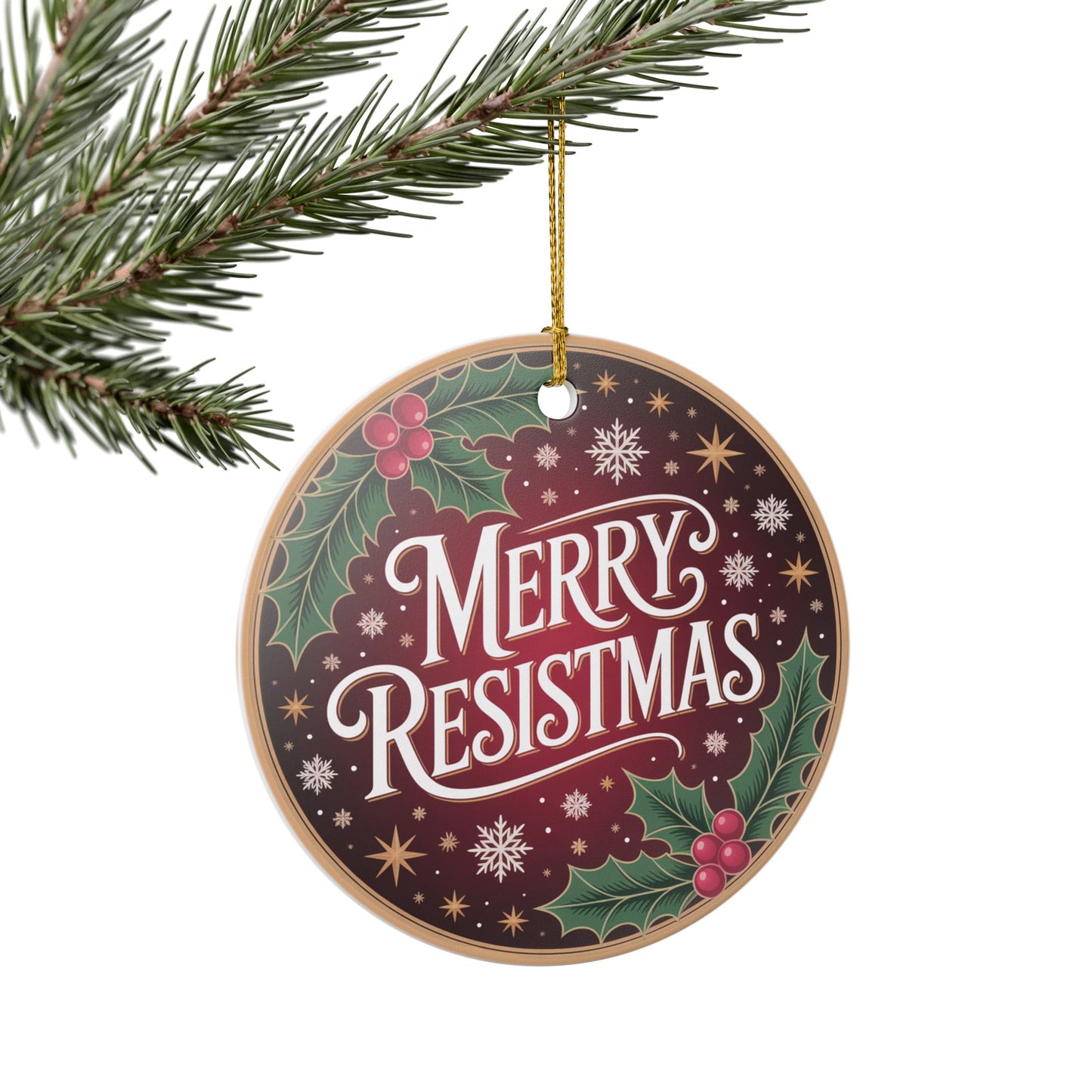 Merry Resistmas Ornament, Ceramic Christmas Ornament, Holiday Ornament, Anti Trump Ornament, Gift for Democrat, Democracy Ornament