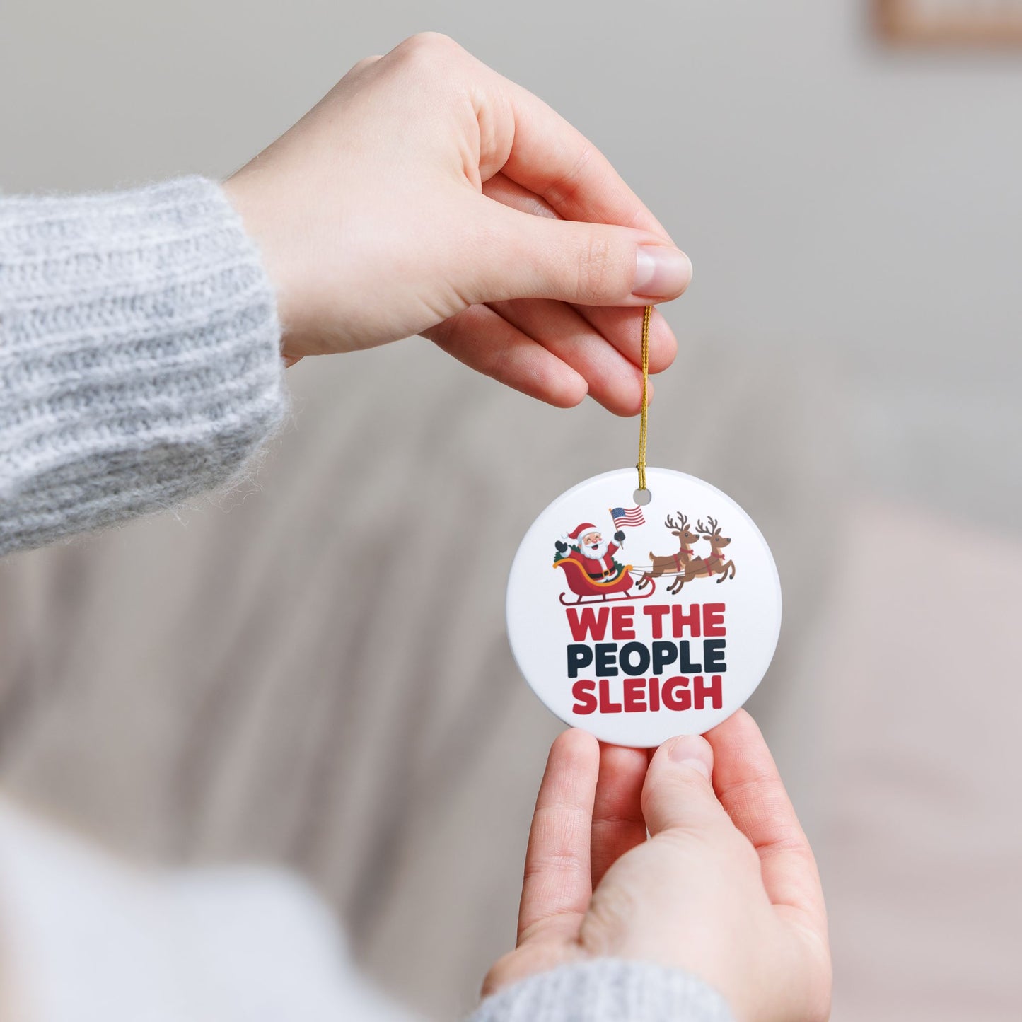 We the People Sleigh Ornament, Ceramic Christmas Ornament, Anti Trump Ornament, Democracy Ornament, Gift for Democrat, Holiday Ornament