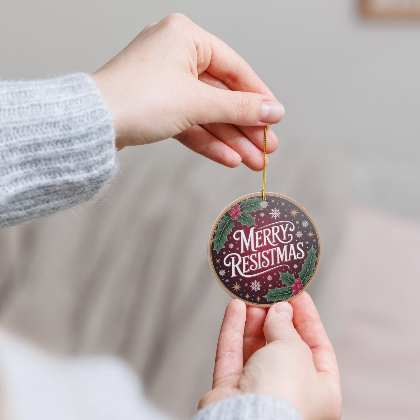 Merry Resistmas Ornament, Ceramic Christmas Ornament, Holiday Ornament, Anti Trump Ornament, Gift for Democrat, Democracy Ornament