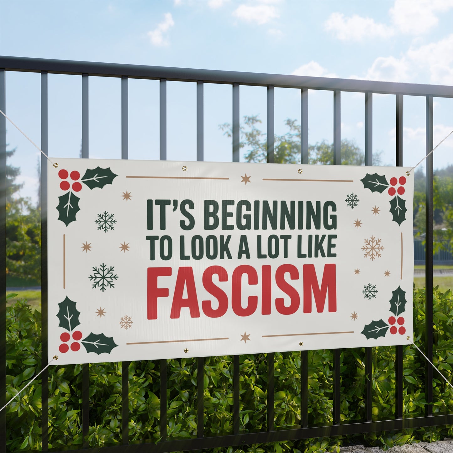 Fascism Holiday Banner, Funny Anti Trump Holiday Sign, Funny Christmas Sign, Funny Holiday Sign, 2 Sizes, Hanging Ropes Incl, Free Shipping