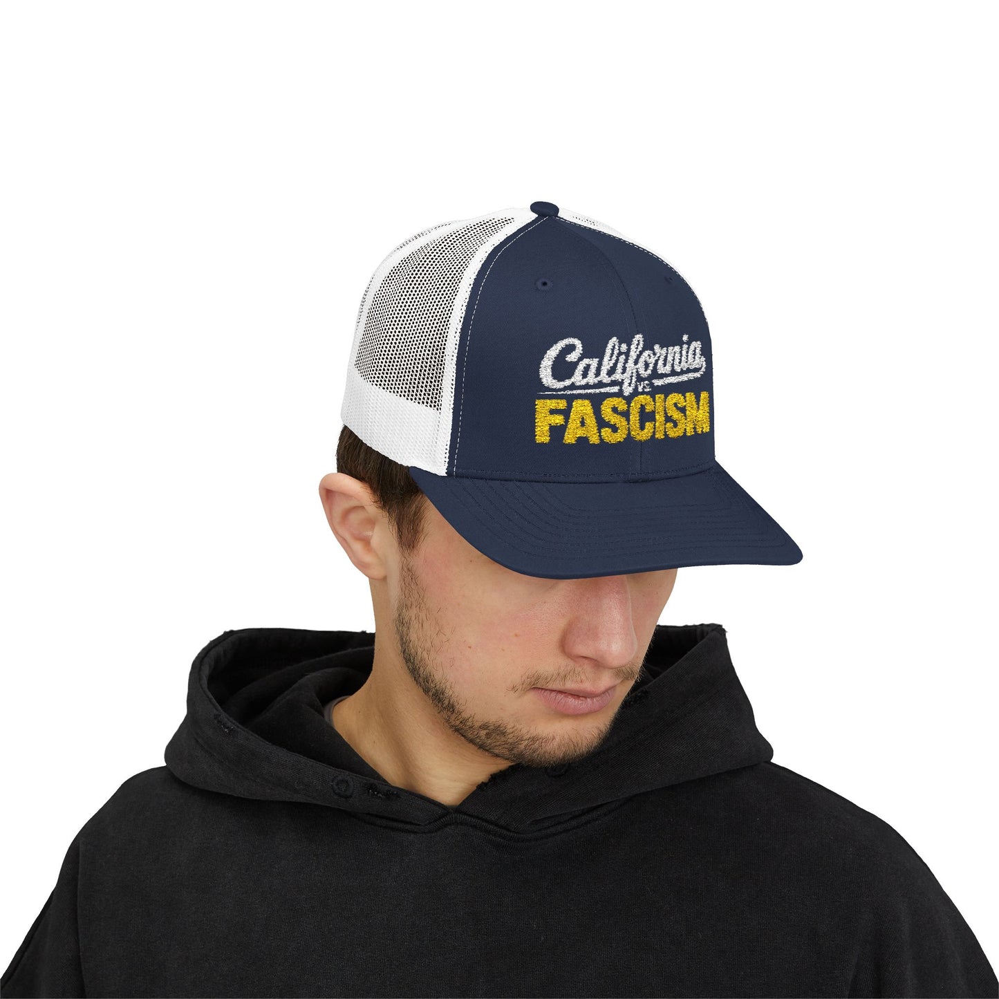 California vs. Fascism Embroidered Snapback Trucker Cap | Yes to Prop 50 Hat | Election Rigging Response Act Hat
