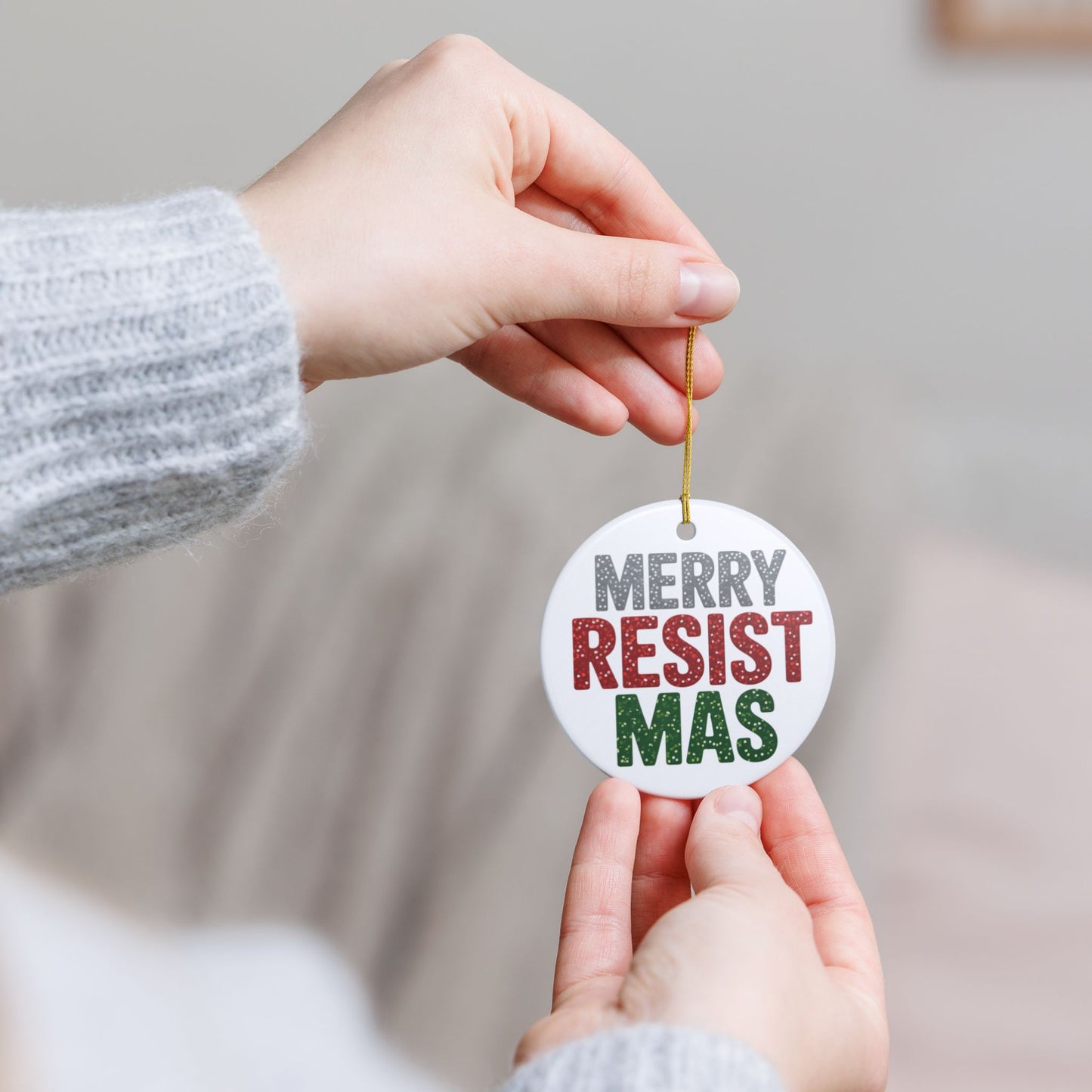 Merry Resistmas Ornament, Ceramic Christmas Ornament, Political Ornament, Democracy Ornament, Political Gift, Gift for Democrat