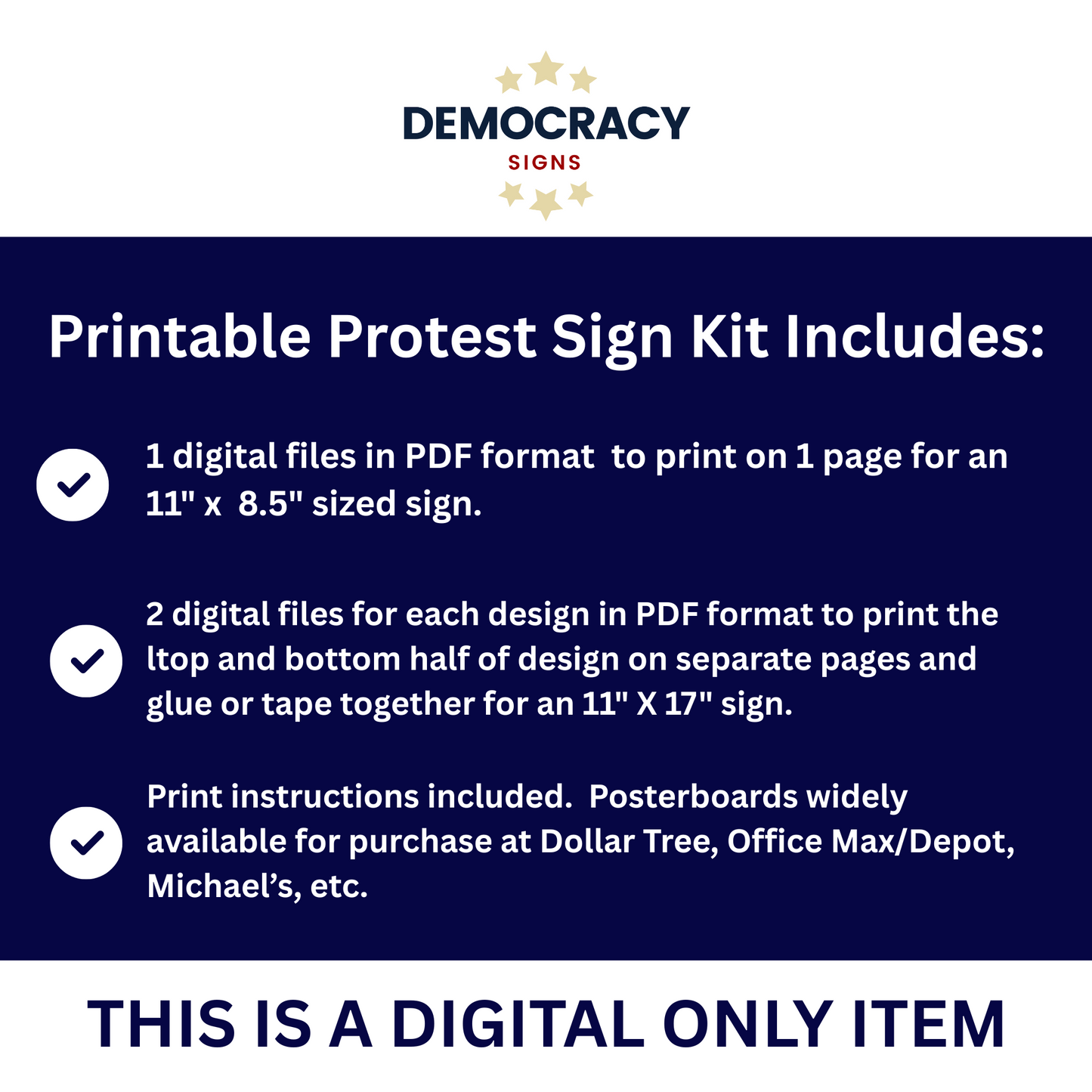 Veterans Protest Signs, No Kings Protest Signs 2 Sizes - Print at Home and Glue to Cardboard, Anti Trump Signs, Printable Protest Signs