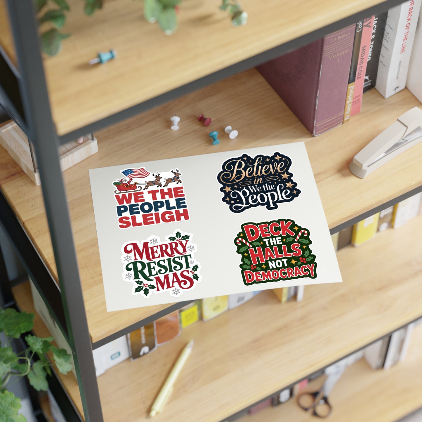 Democracy Holiday Stickers | 4-Sticker Sheet | Die-Cut Vinyl | Holiday Pro-Democracy Stickers | Holiday Stickers | Christmas Stickers