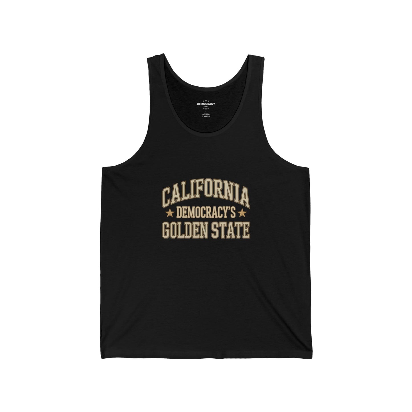 California Democracy's Golden State Shirt: Unisex Jersey Tank - Election Rigging Response Act Shirt, Prop 50 Shirt, Free Shipping