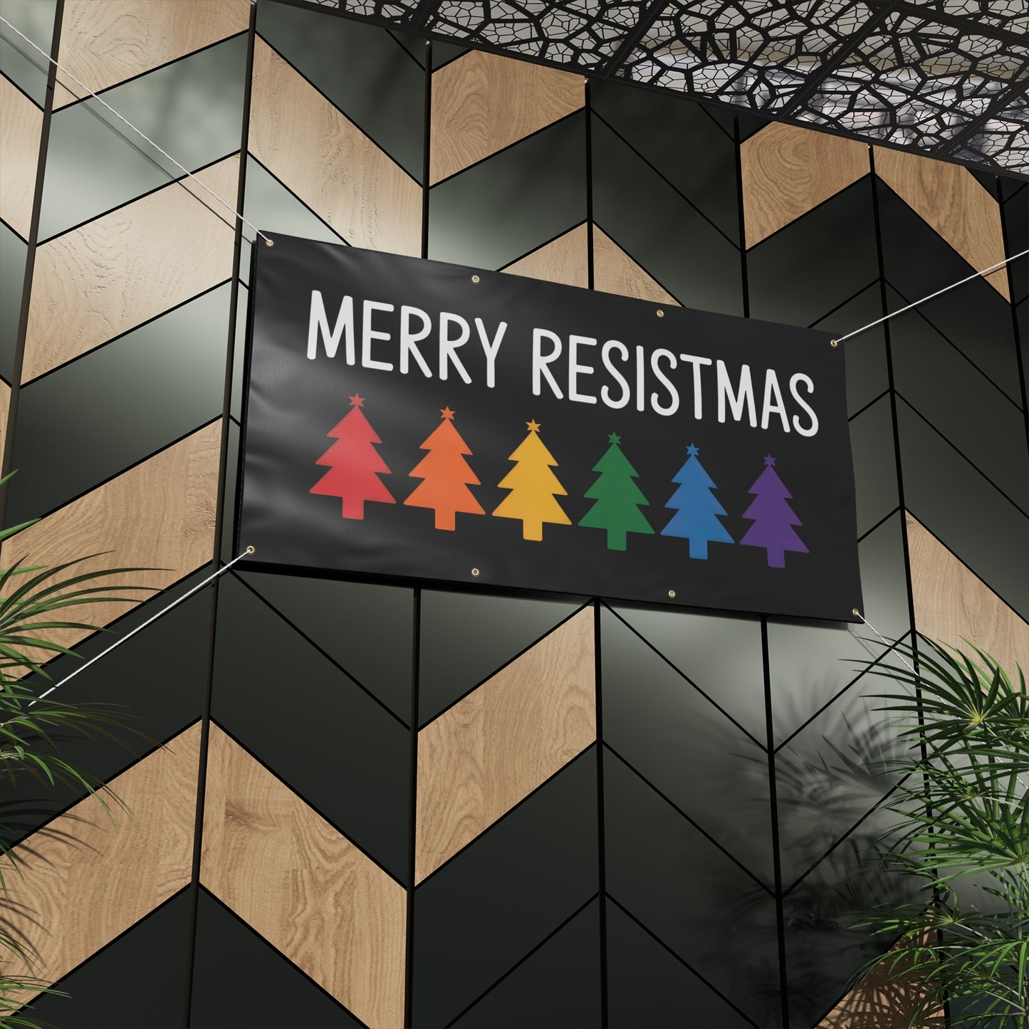 Merry Resistmas Banner, Holiday Sign, Christmas Sign, Holiday Outdoor Decor, 2 Sizes, Matte Finish, Hanging Ropes Included, Free Shipping