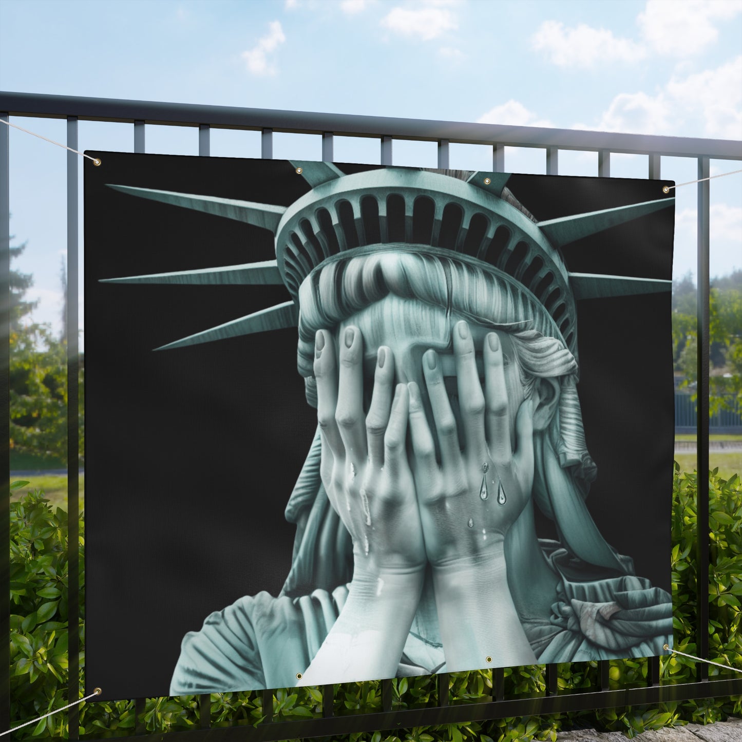 Weeping Statue of Liberty Banner | Anti Trump Protest Sign | 2 Sizes | Vinyl Outdoor | Hanging Ropes Included
