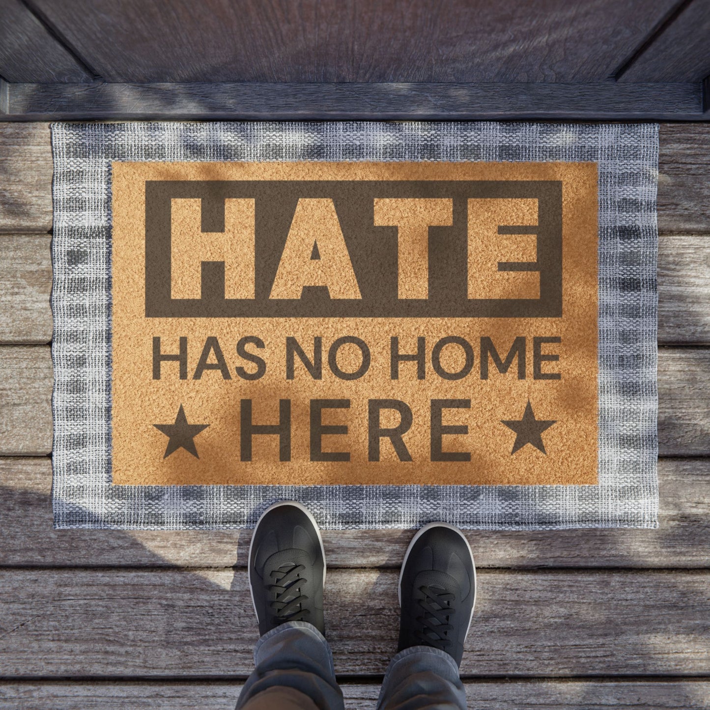 Hate Has No Home Here Door Mat, 24" x 16", Premium Tufted Coconut Fiber, Vinyl Backing, Free Shipping, Waterproof Door Mat, Custom Door Mat