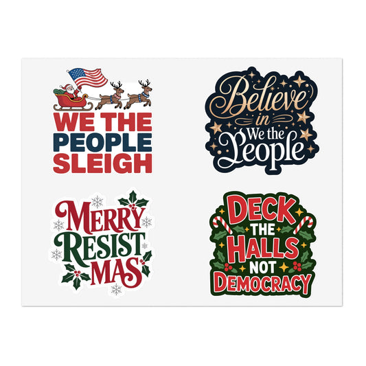 Democracy Holiday Stickers | 4-Sticker Sheet | Die-Cut Vinyl | Holiday Pro-Democracy Stickers | Holiday Stickers | Christmas Stickers