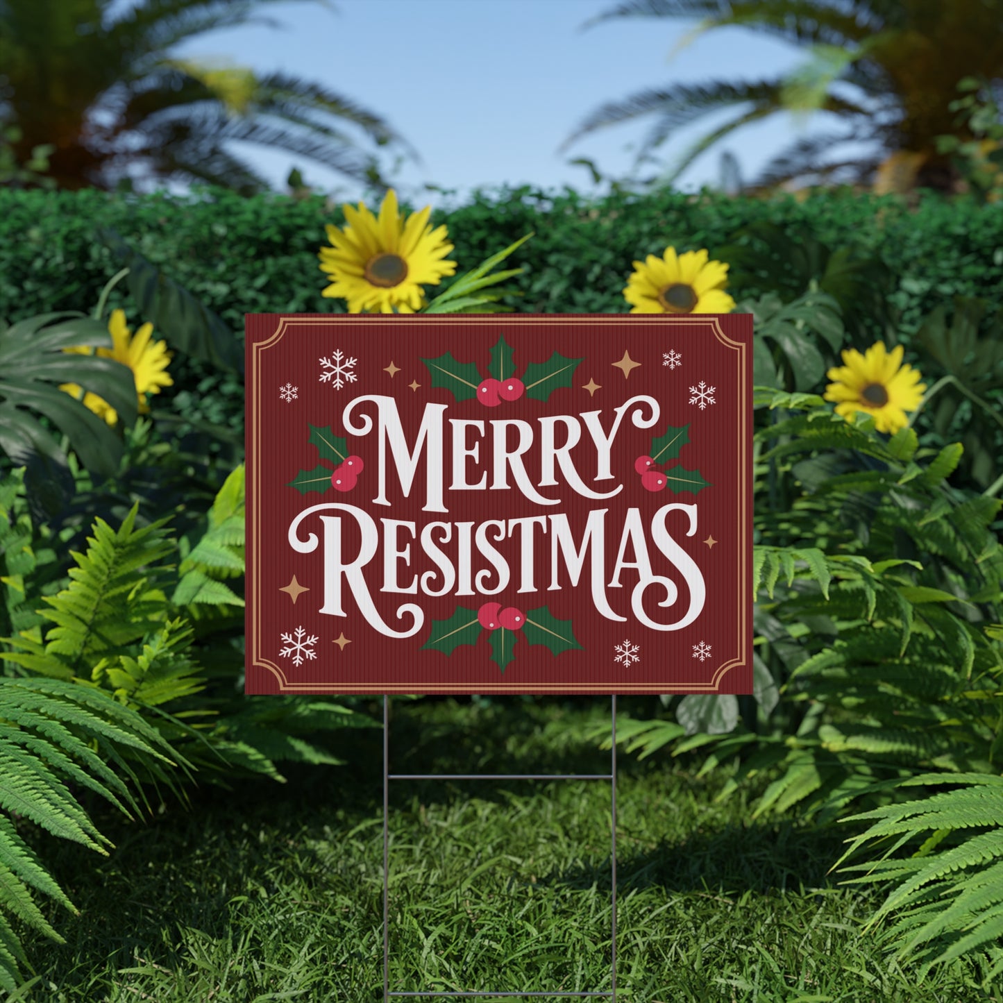 Merry Resistmas Yard Sign, Funny Political Yard Sign, Funny Political Christmas Yard Sign, Democracy Holiday Yard Sign with H Stake