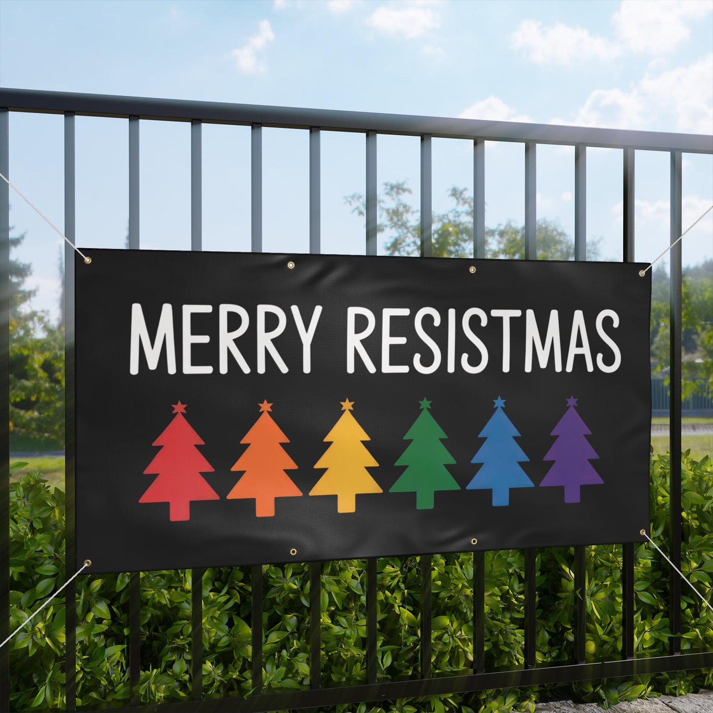 Merry Resistmas Banner, Holiday Sign, Christmas Sign, Holiday Outdoor Decor, 2 Sizes, Matte Finish, Hanging Ropes Included, Free Shipping
