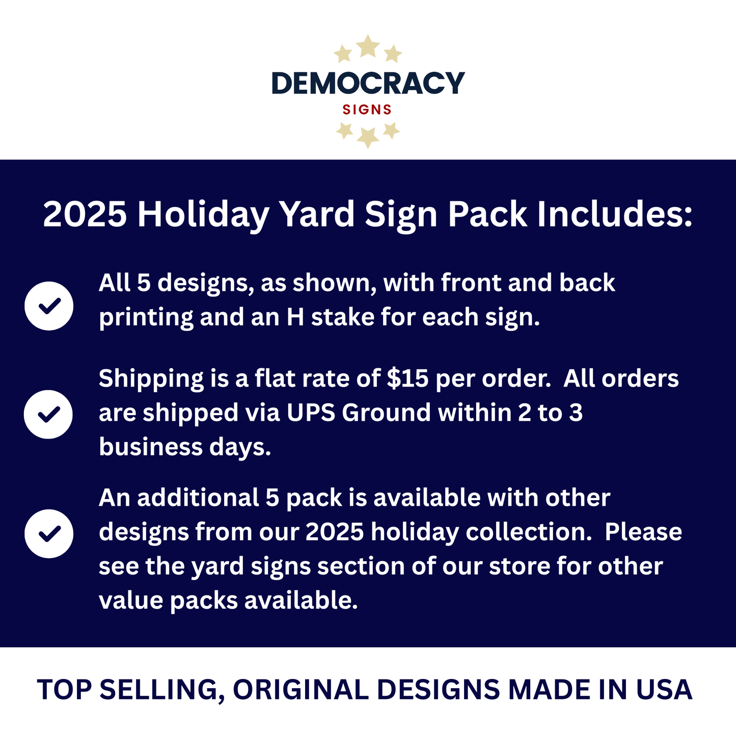 Democracy Holiday Yard Sign 5 Pack - Top Selling Designs, 24" x 18", Print on Both Sides, H Stakes Included, Funny Political Christmas Signs
