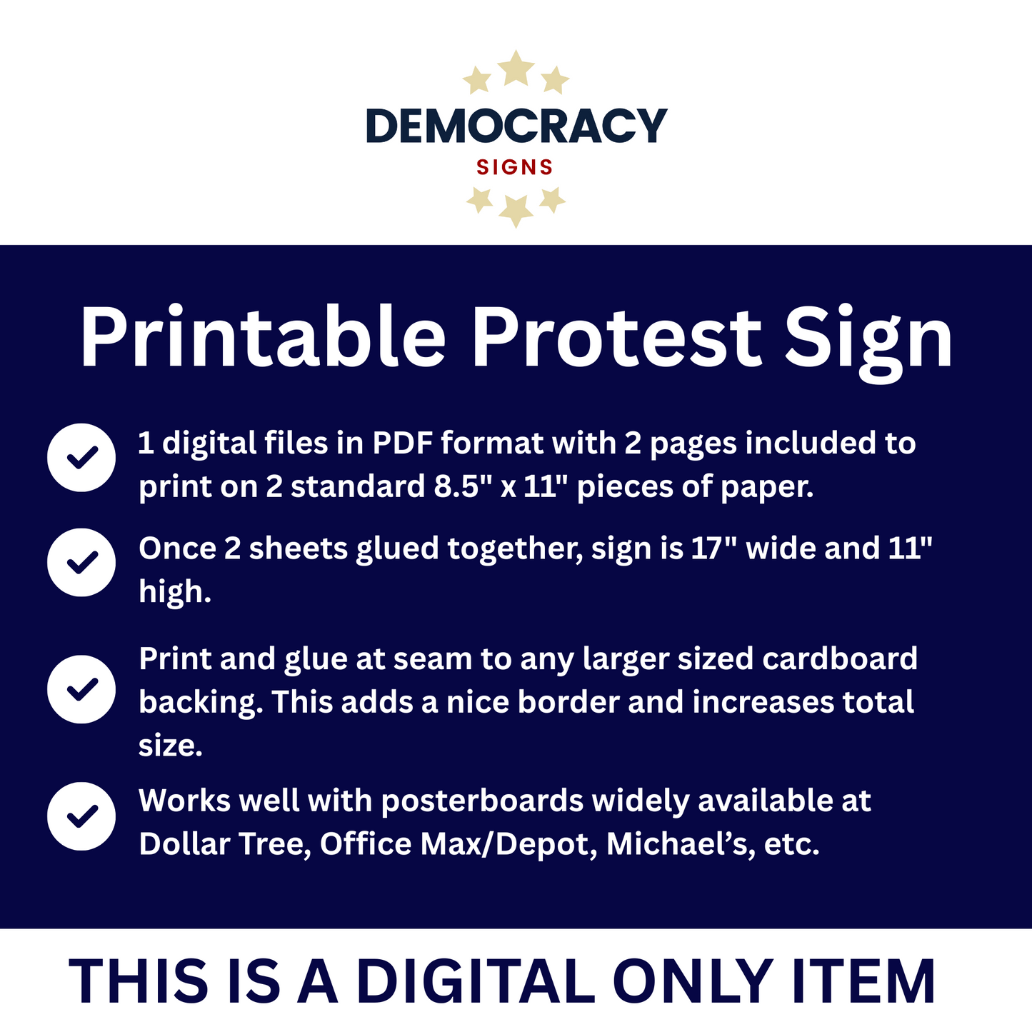 Print at Home Protest Sign Kit, 2 Sizes Included, Single Page (8.5" x 11"), or 2 Pages (17" x 11") Printable Protest Signs, Digital Download