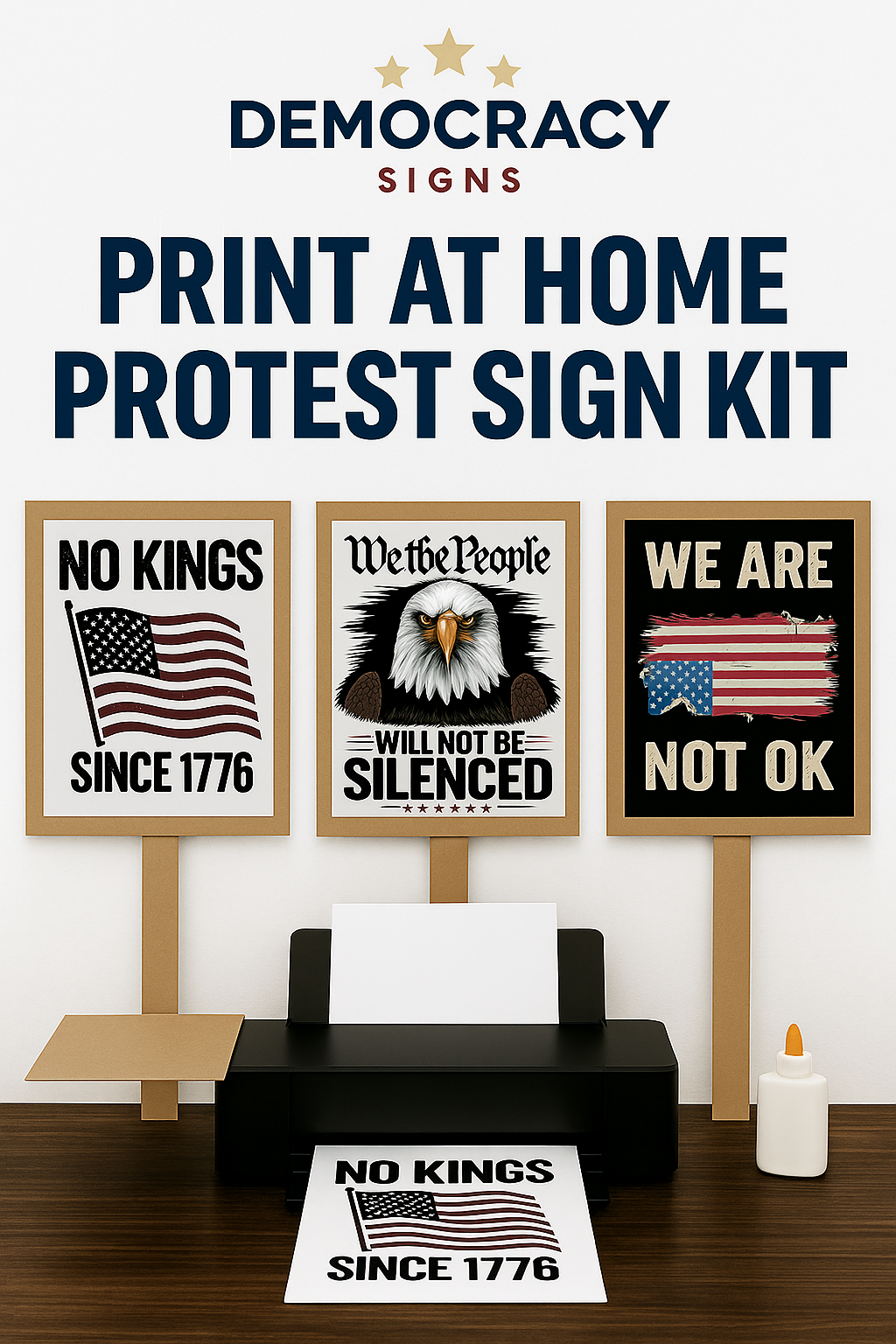Print at Home Protest Sign Kit, 3 Signs Included, 8.5" x 11", Print and Glue to Cardboard, Printable Protest Signs, Ready in 5 Minutes
