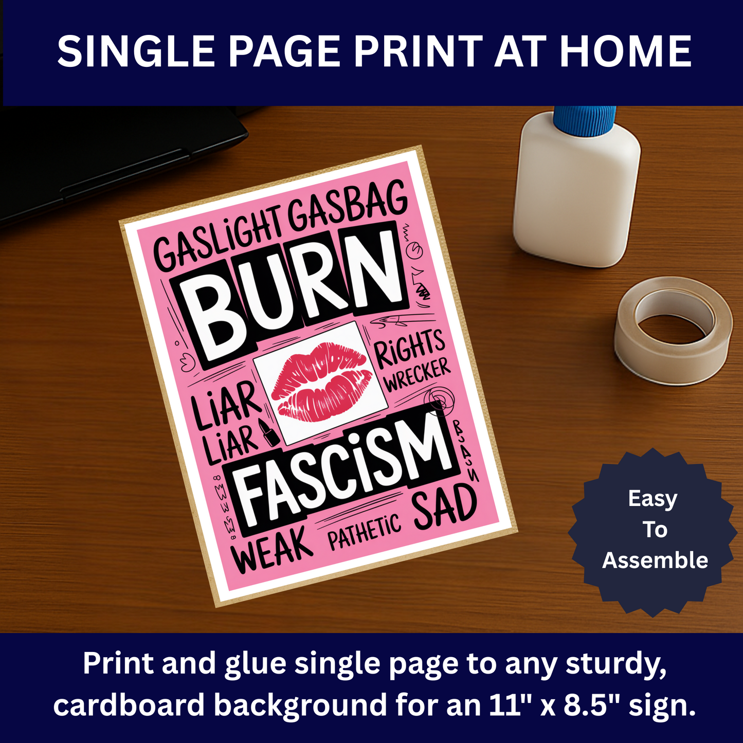 Burn Fascism Protest Sign, Printable Protest Sign, No Kings Digital Protest Sign