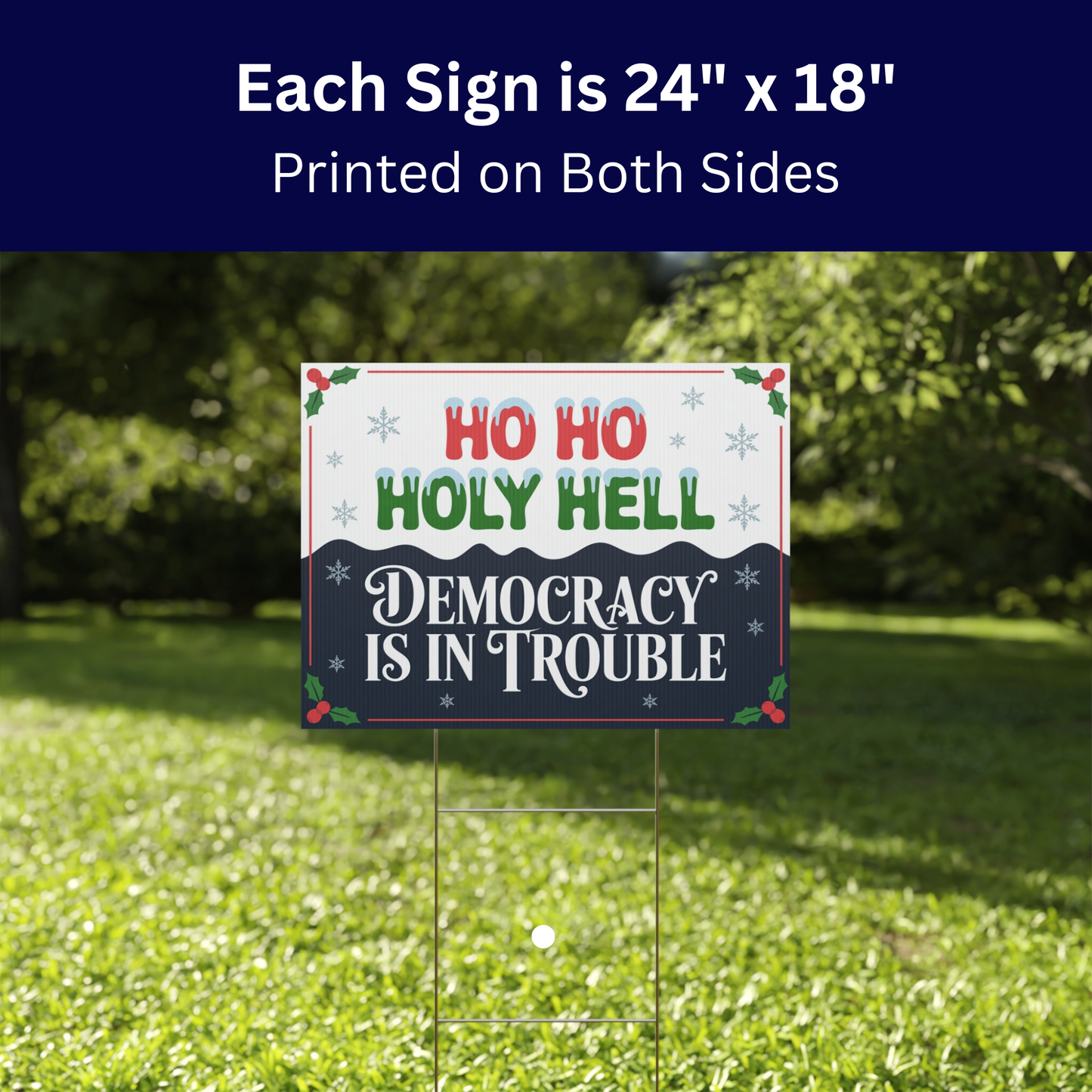Democracy Holiday Yard Sign 5 Pack - Top Selling Designs, 24" x 18", Print on Both Sides, H Stakes Included, Funny Political Christmas Signs