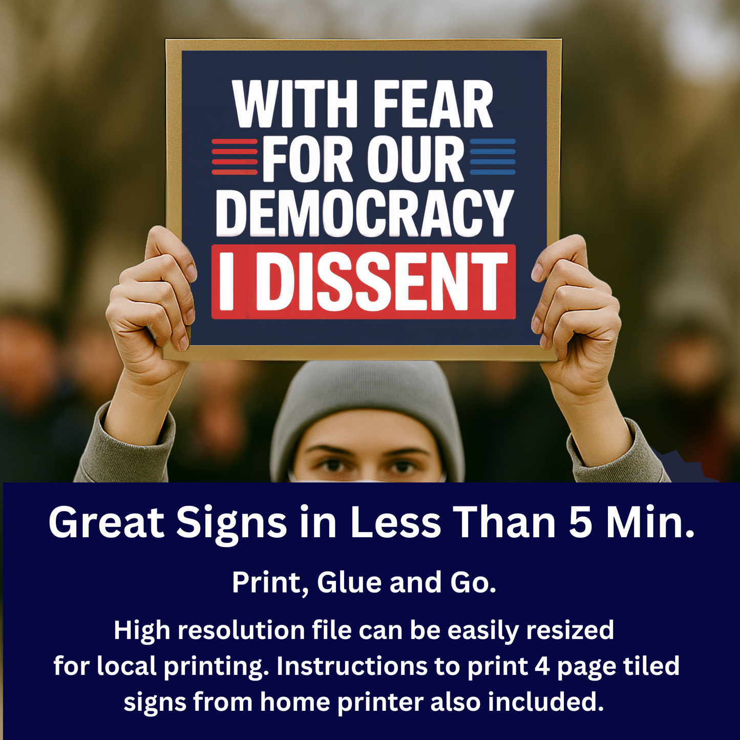 I Dissent Protest Sign, No Kings Printable Protest Sign, Protest Poster