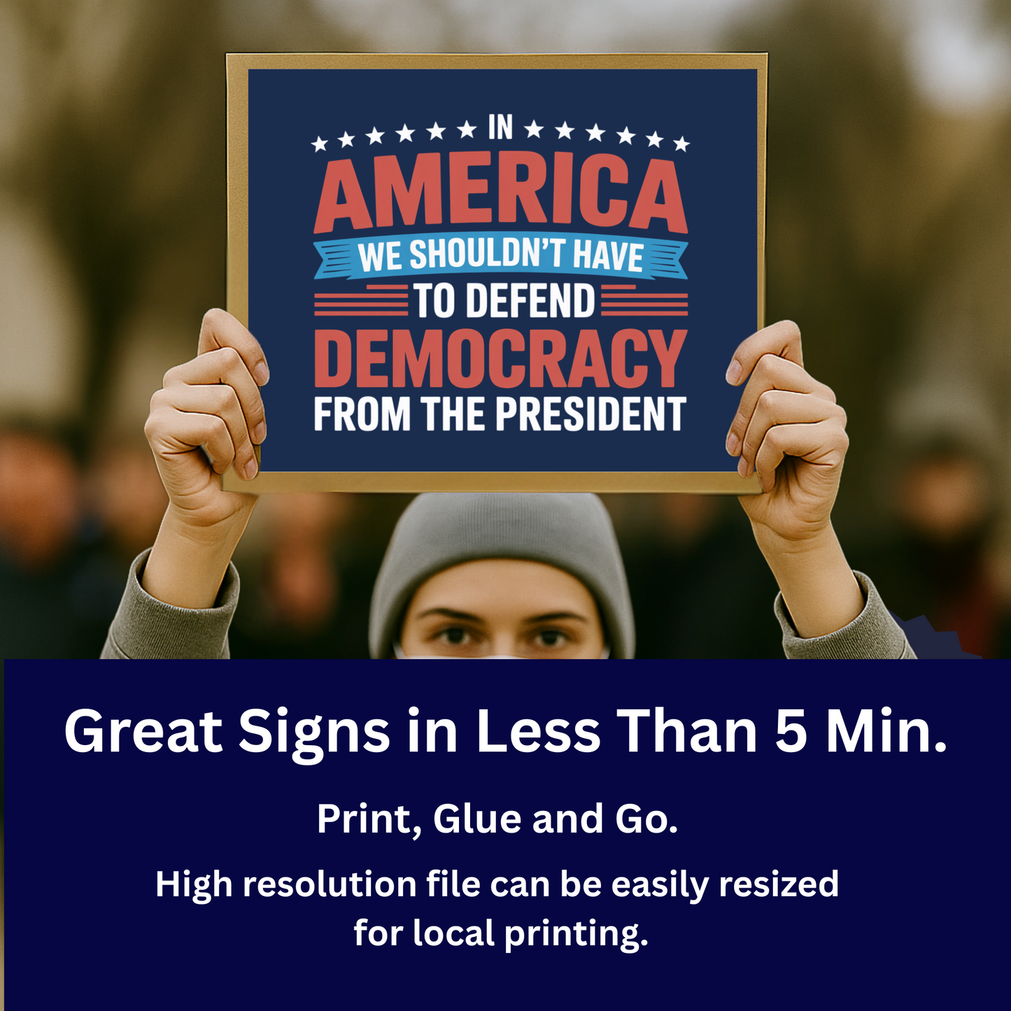 Defend Democracy Printable Protest Sign, Digital Download Poster, Protest PNG, Anti Trump PNG