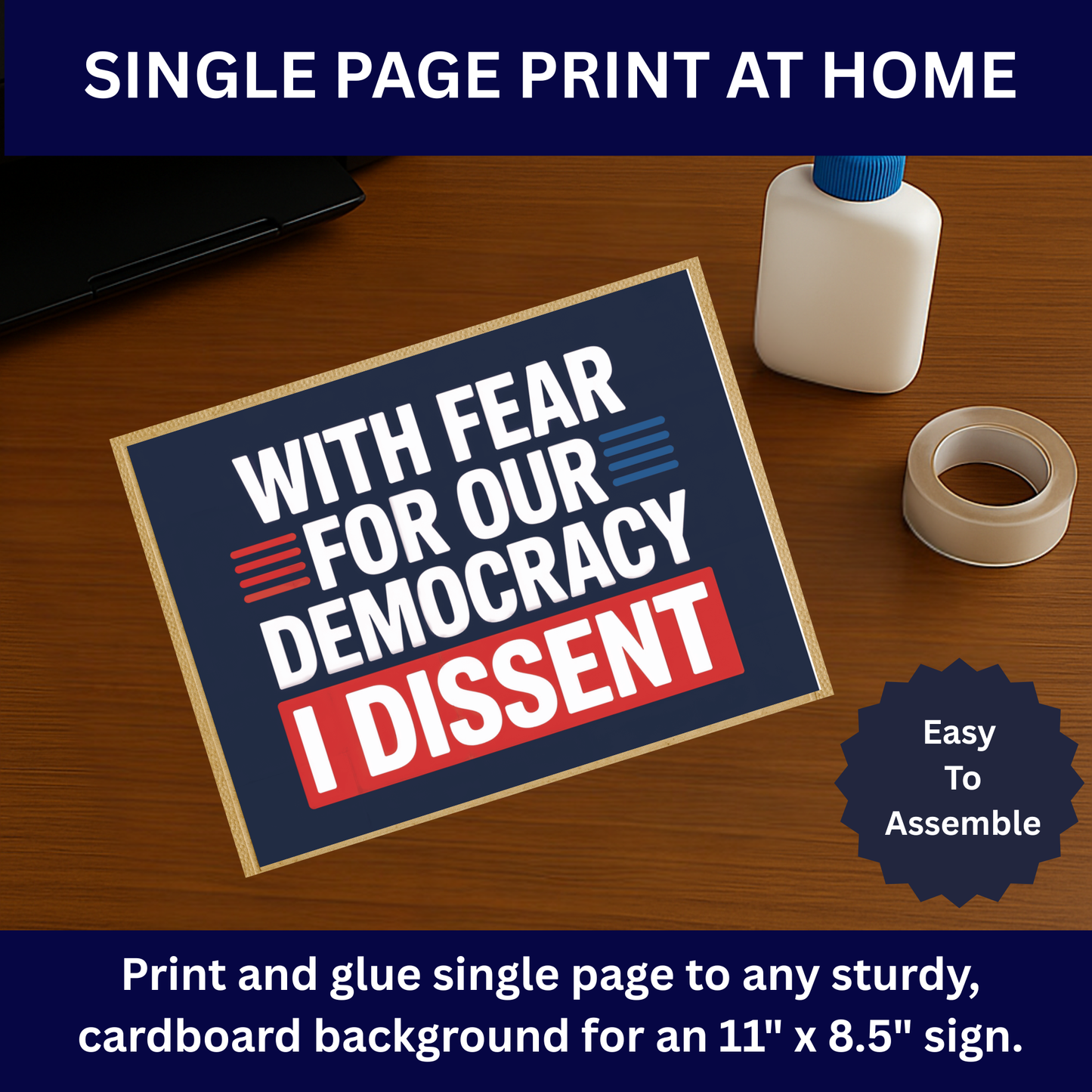I Dissent Protest Sign, No Kings Printable Protest Sign, Protest Poster