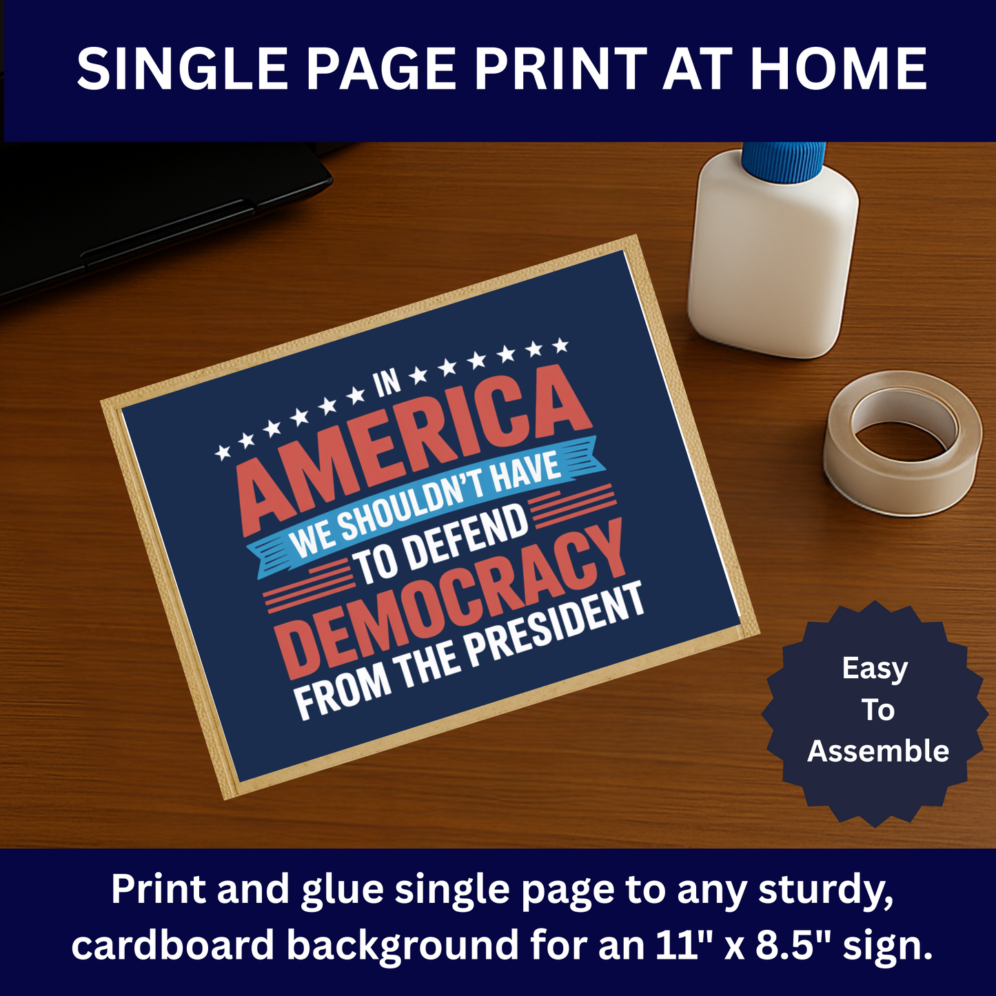 Defend Democracy Printable Protest Sign, Digital Download Poster, Protest PNG, Anti Trump PNG