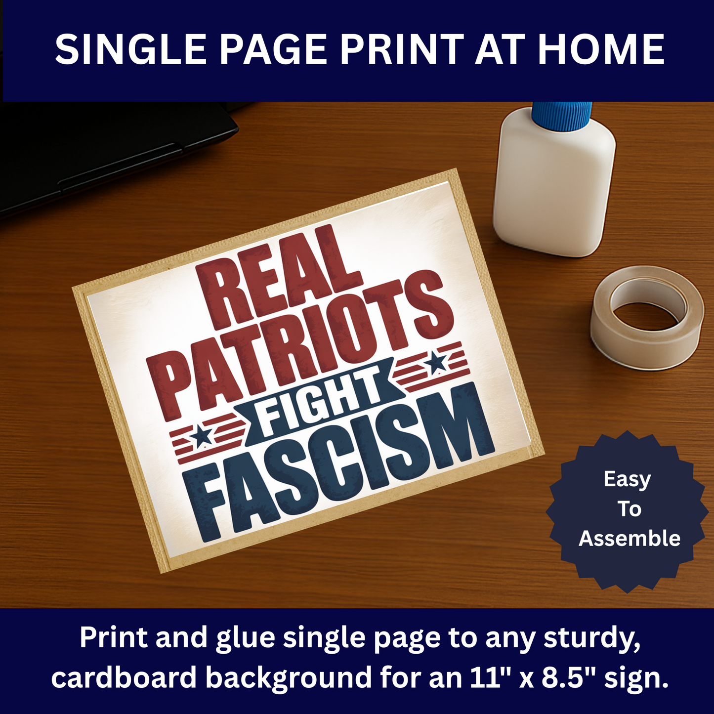 Real Patriots Fight Fascism Printable Protest Sign, Digital Download Poster, Protest PNG, Anti Trump PNG
