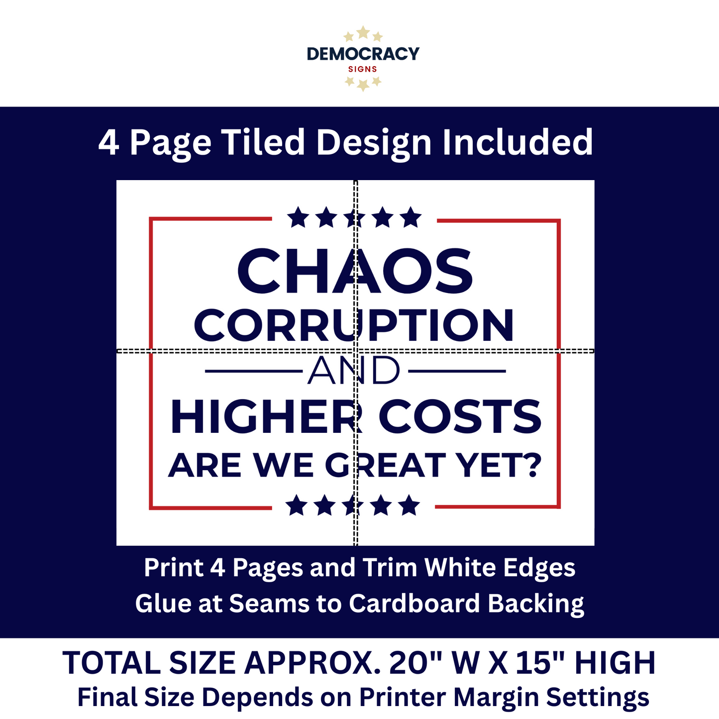 Print at Home Protest Sign Kit, 2 Sizes Included, Single Page (8.5" x 11"), or 2 Pages (17" x 11") Printable Protest Signs, Digital Download