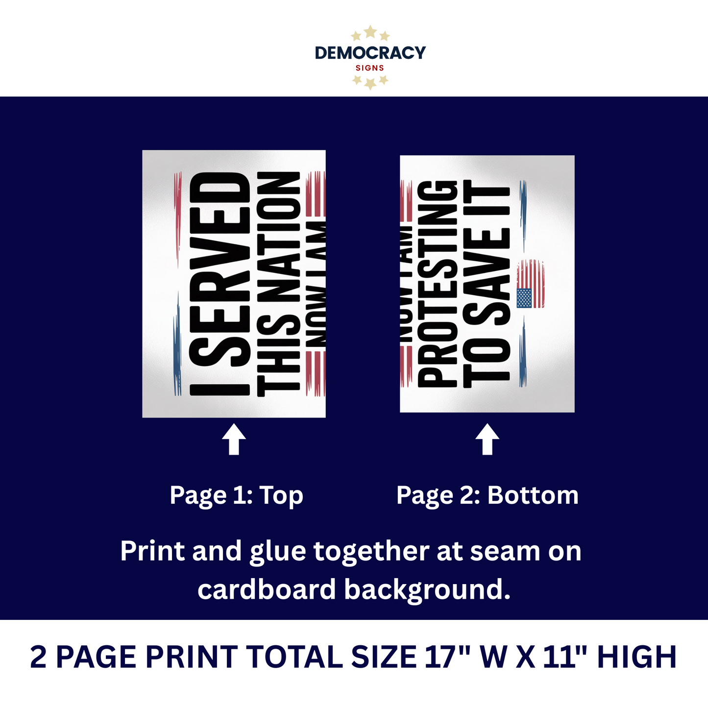 Veterans Protest Signs, No Kings Protest Signs 2 Sizes - Print at Home and Glue to Cardboard, Anti Trump Signs, Printable Protest Signs